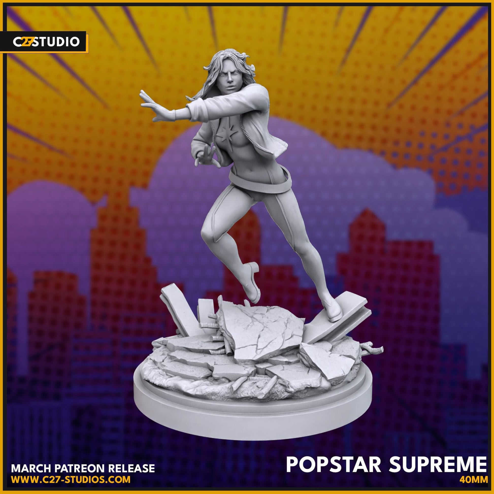 Dazzler / Popstar Supreme 40mm miniature (sculpted by C27 collectibles) (Crisis Protocol Proxy/Alternative)