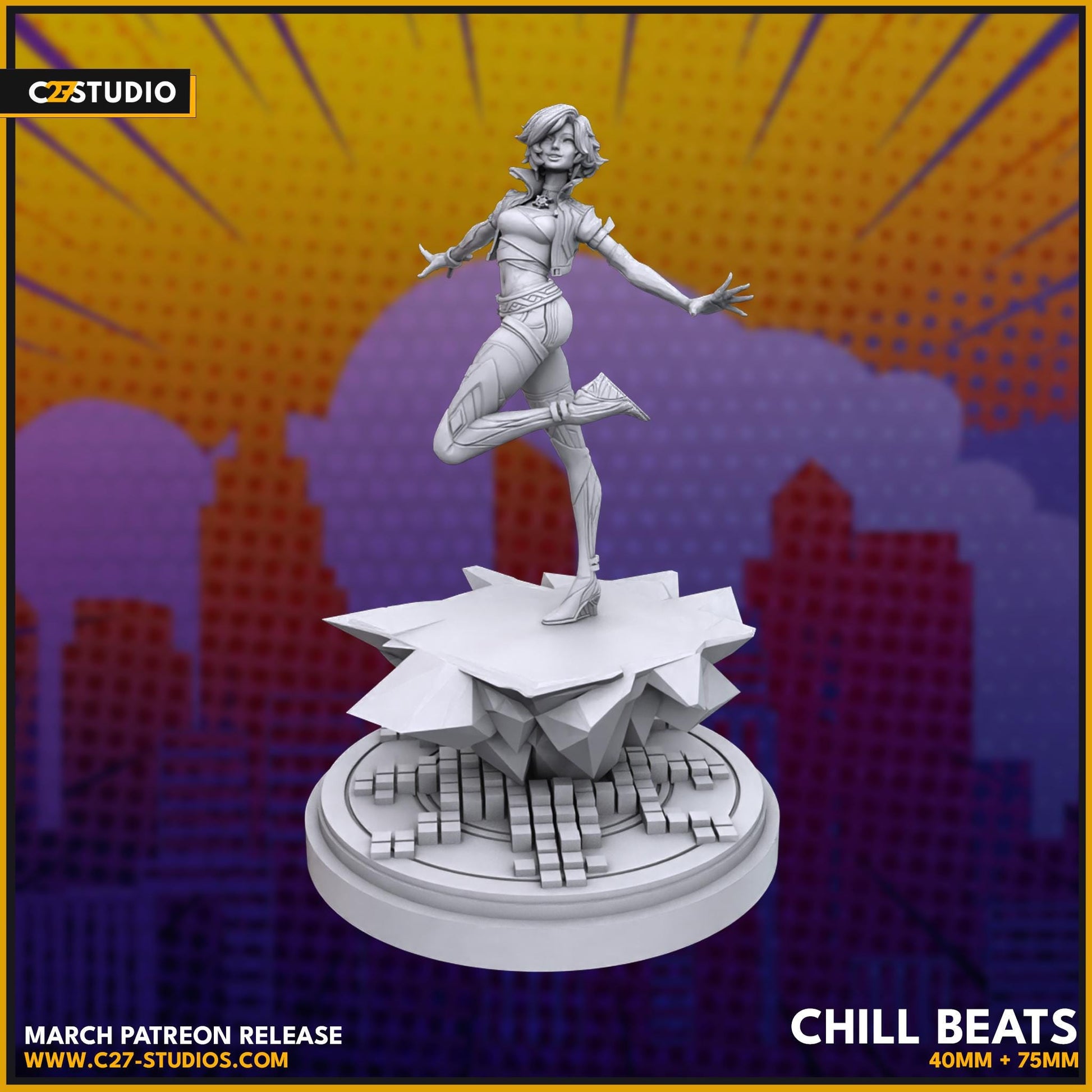 Luna Snow / Chill Beats 40mm miniature (sculpted by C27 collectibles) (Marvel Rivals/Crisis Protocol Proxy/Alternative)