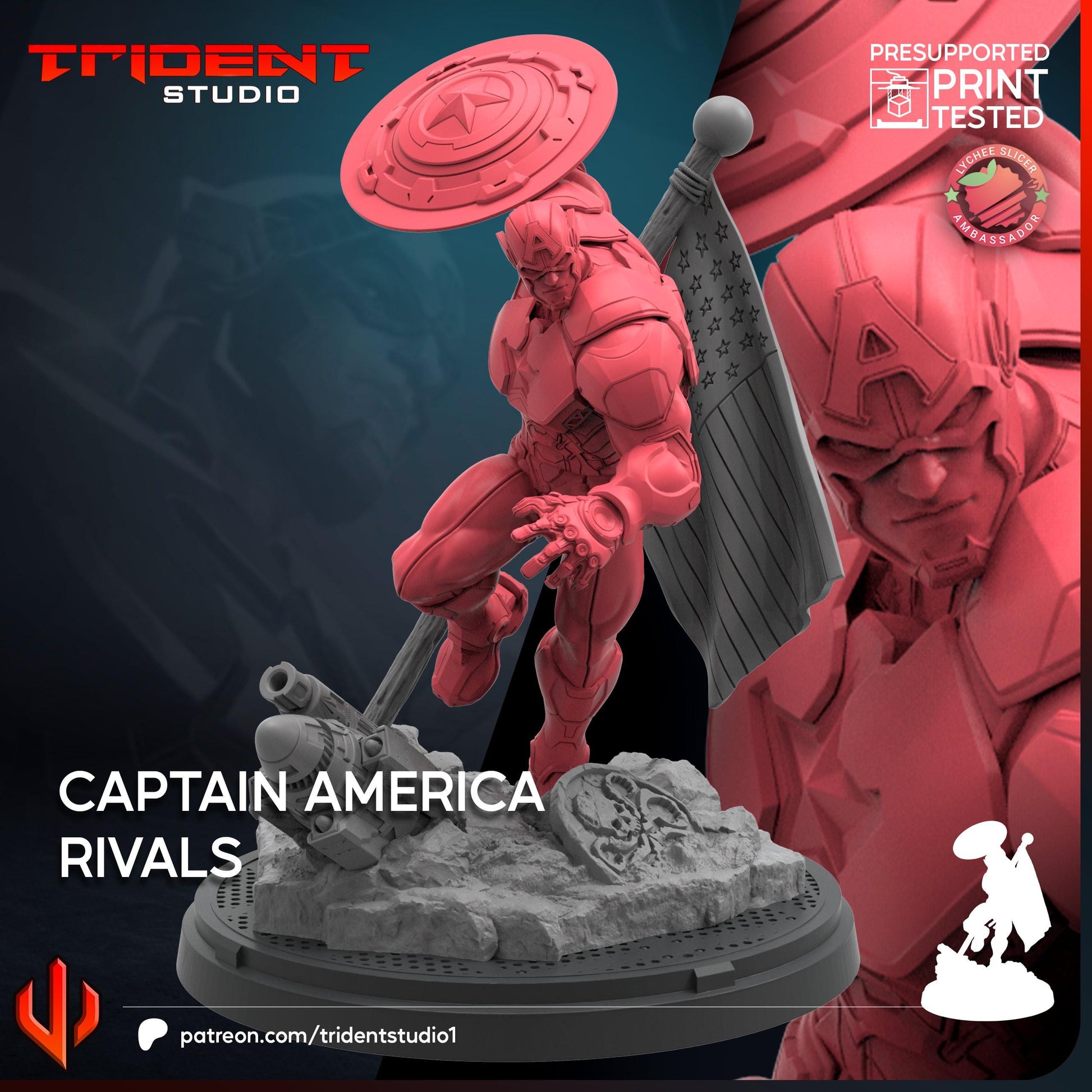 Captain America - Rivals (Fan art sculpted by Trident Studio) (Crisis Protocol Proxy/Alternative)