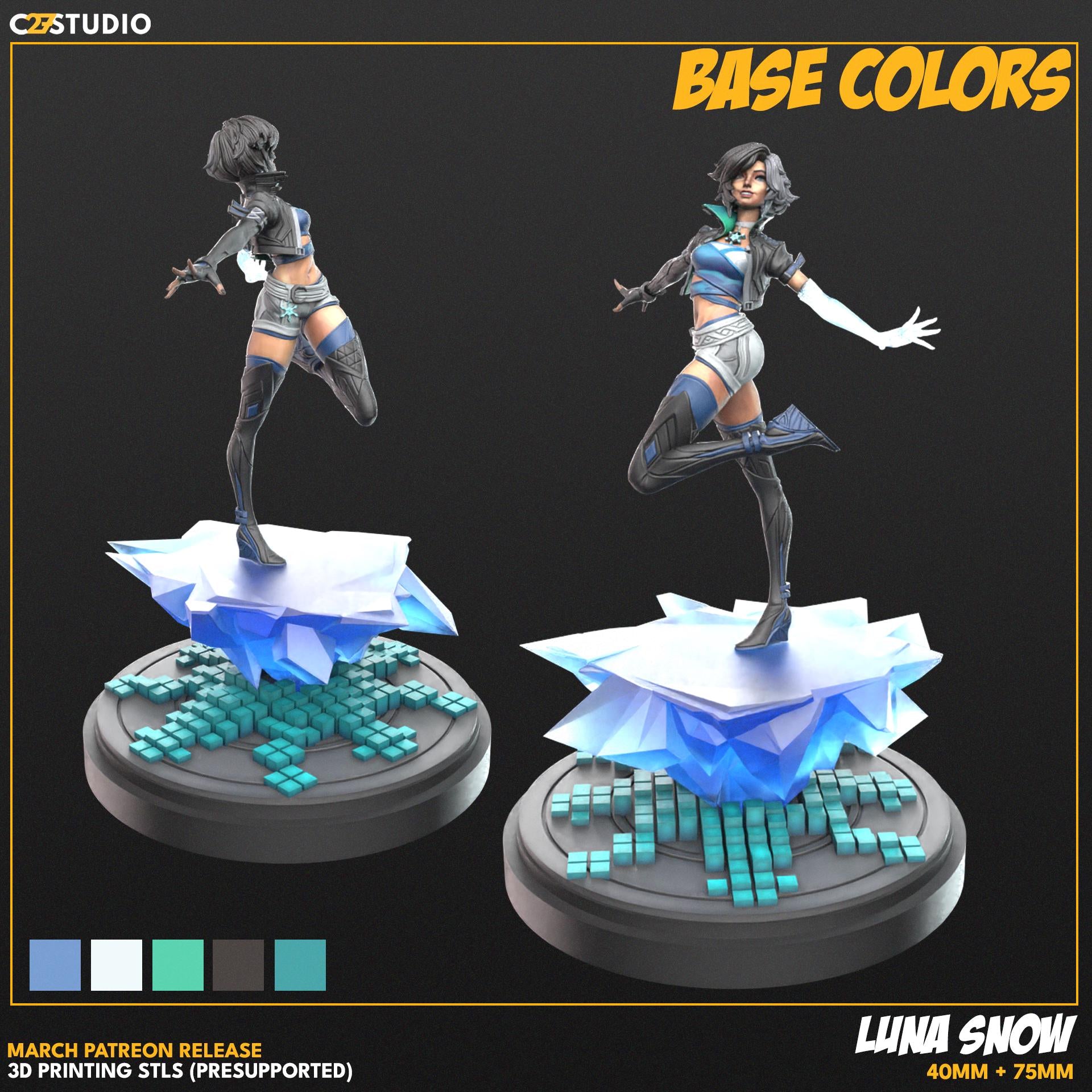 Luna Snow / Chill Beats 40mm miniature (sculpted by C27 collectibles) (Marvel Rivals/Crisis Protocol Proxy/Alternative)