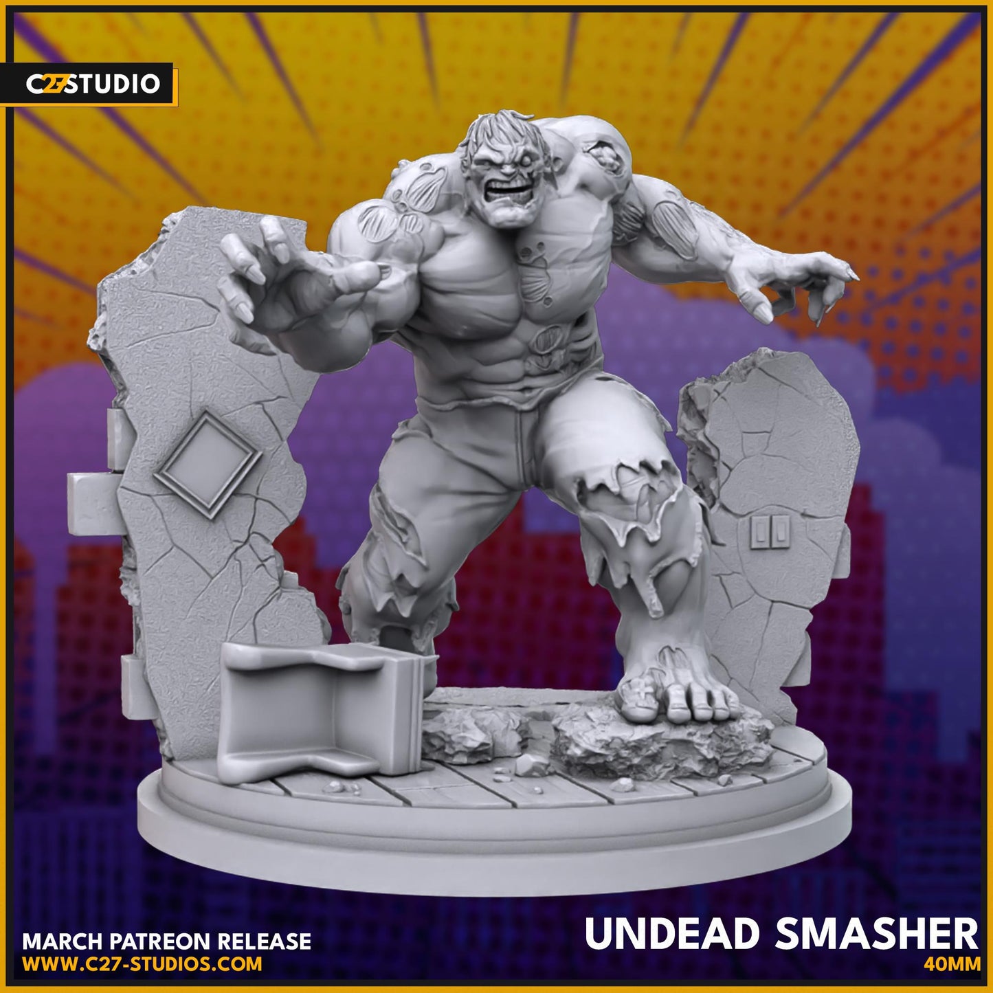 Zombie Hulk / Undead Smasher 40mm miniature (sculpted by C27 collectibles) (Crsis Protocol Proxy/Alternative)