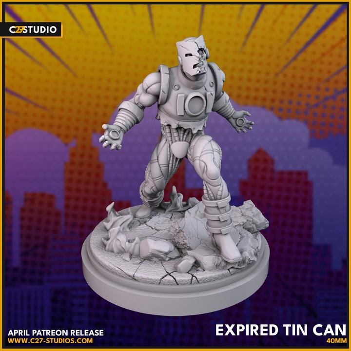 Zombie Iron Man / Expire Tin Can 40mm miniature (sculpted by C27 collectibles) (Crisis Protocol Proxy/Alternative)