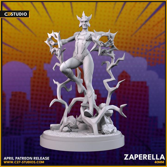 Electro / Zaperella 40mm miniature (sculpted by C27 collectibles) (Crisis Protocol Proxy/Alternative)
