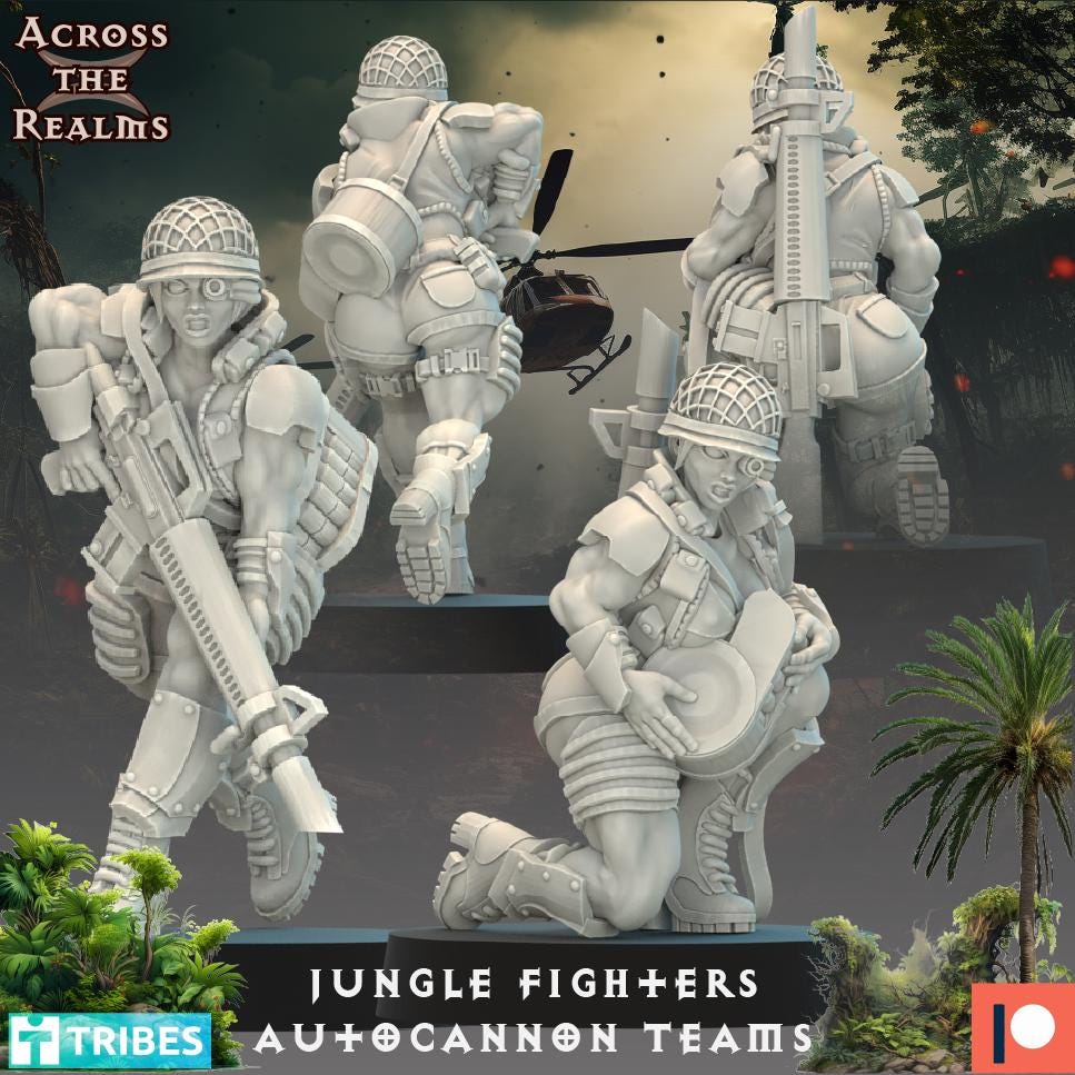 Jungle Fighters Auto Cannon Team - 4 miniatures (sculpted by Across the Realms)