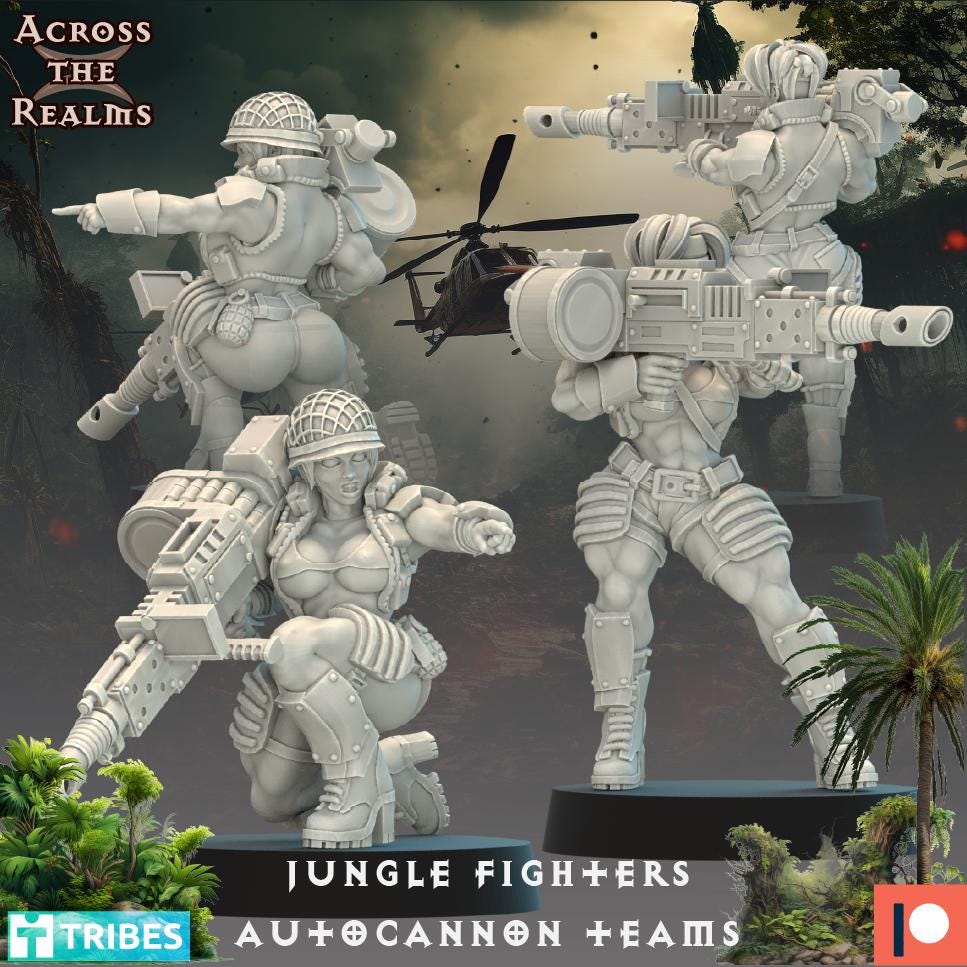 Jungle Fighters Auto Cannon Team - 4 miniatures (sculpted by Across the Realms)
