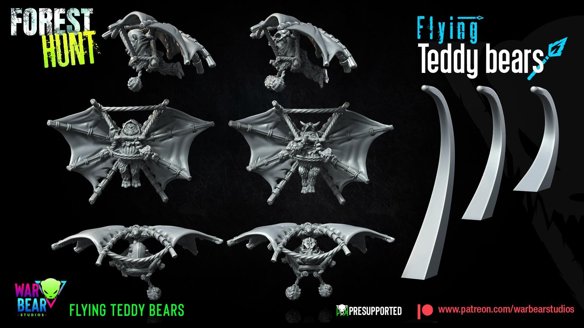 Flying Teddy Bears - set of 2 (Sculpted by War Bear Studios)