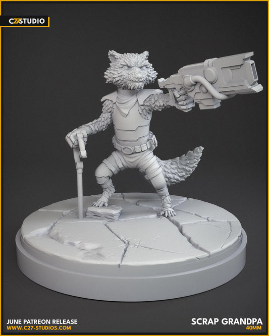 Wastelanders Rocket Racoon / Scrap Grandpa 40mm miniature (sculpted by C27 collectibles) (Crisis Protocol Proxy/Alternative)