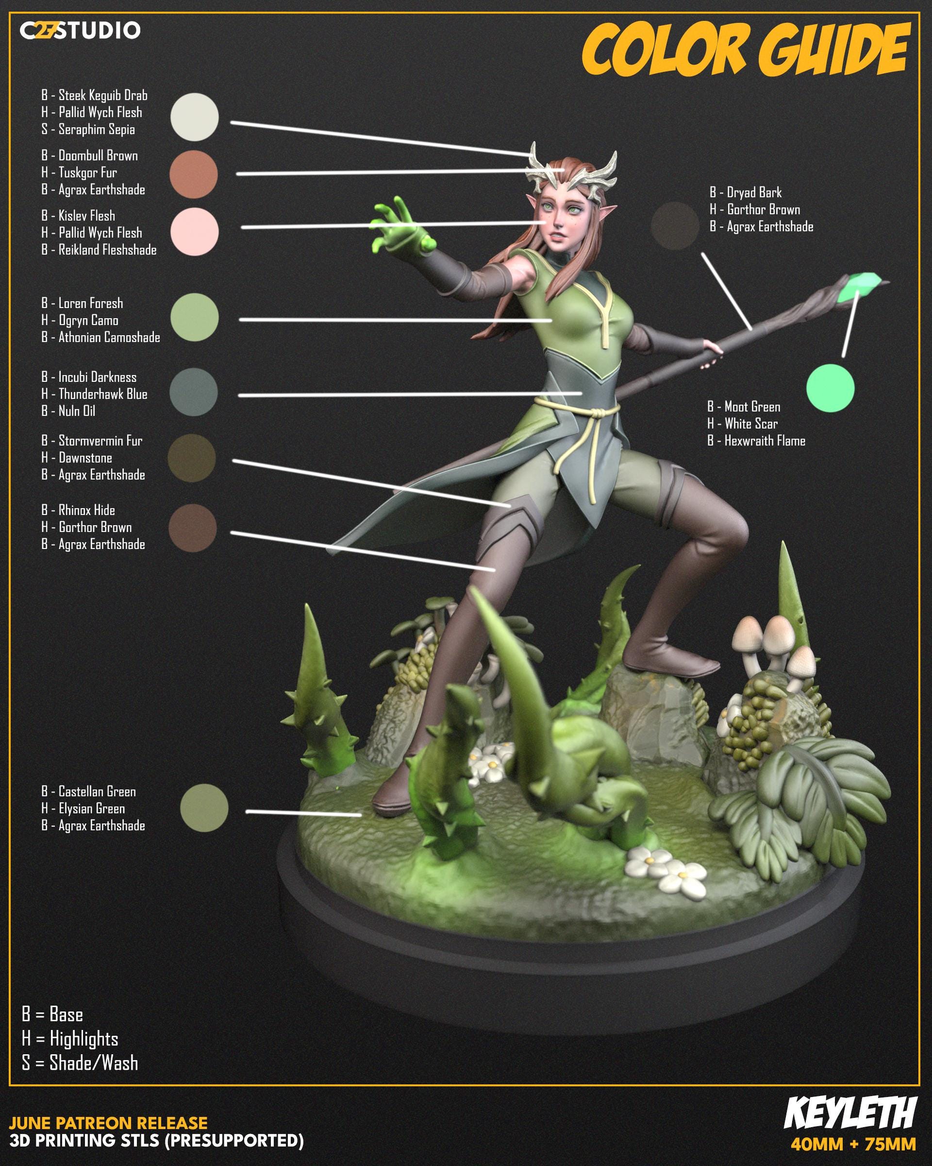 Keyleth / Nature's Wrath 40mm - 75mm - 1/10th miniature (sculpted by C27 collectibles) (Crisis Protocol Proxy/Alternative)