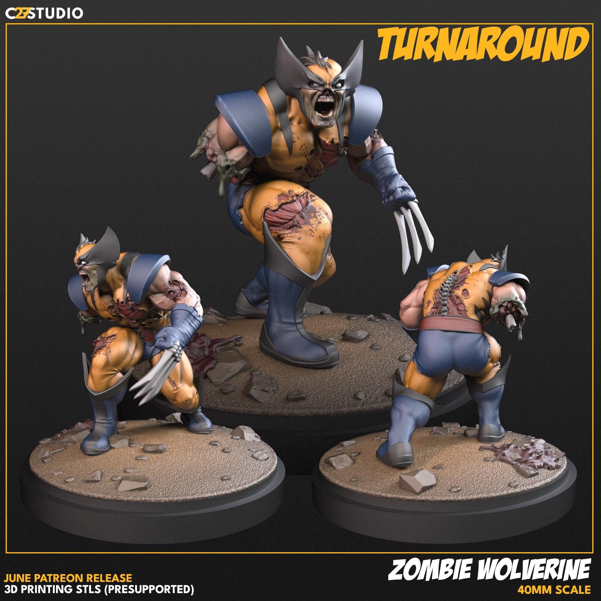 Zombie Wolverine / Bub's Brains 40mm miniature (sculpted by C27 collectibles) (Crisis Protocol Proxy/Alternative)