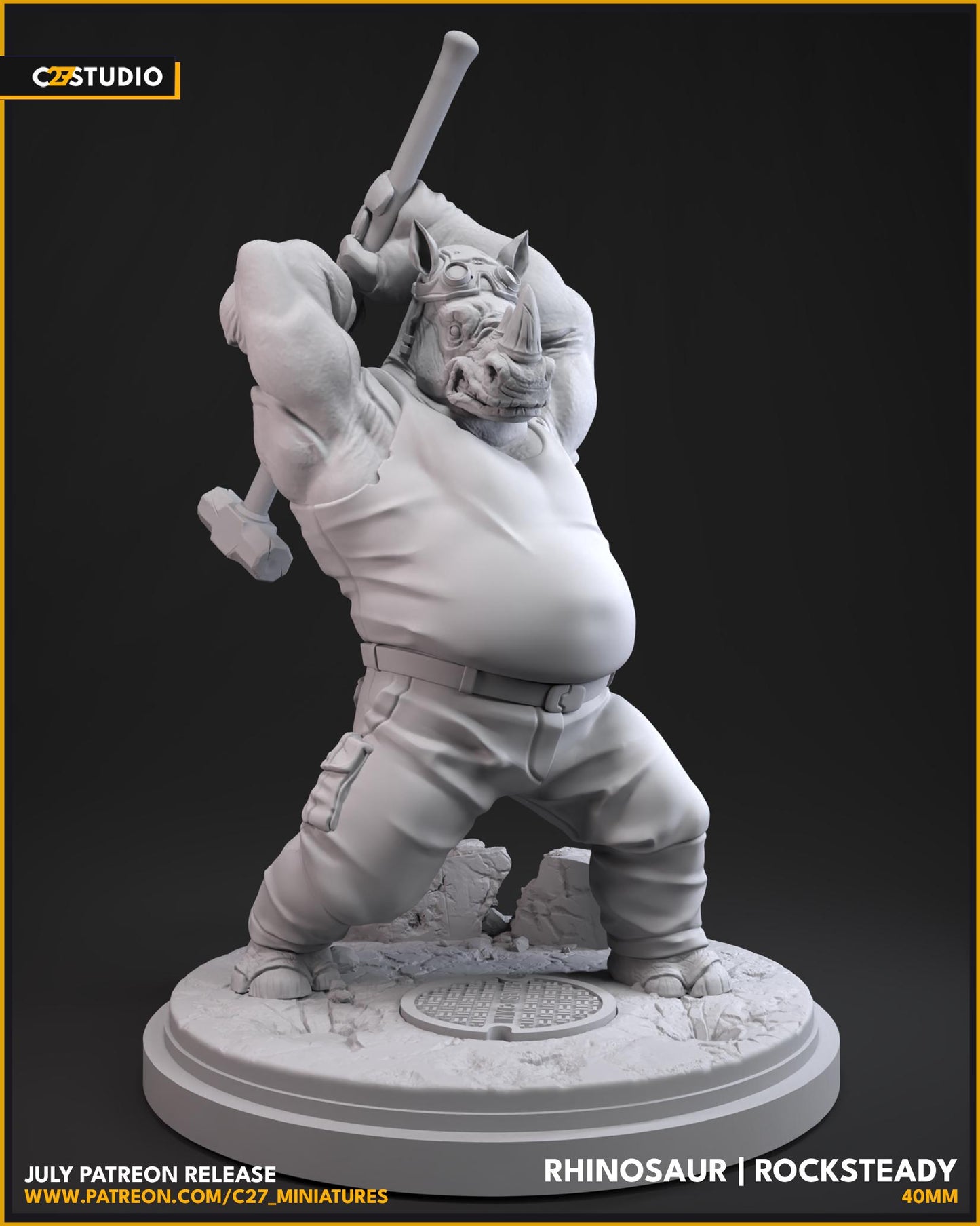 Rocksteady / Rhinosaur 40mm miniature (sculpted by C27 collectibles) (Crisis Protocol Proxy/Alternative)