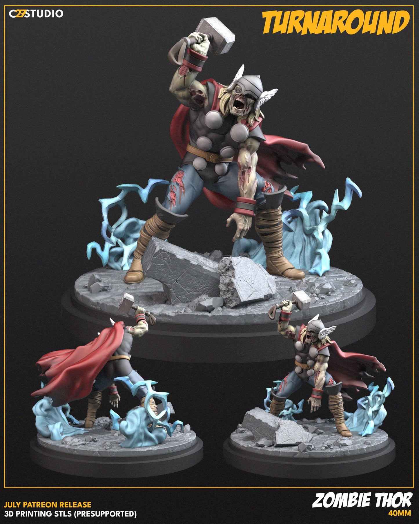 Zombie Thor / Ragnarotting 40mm miniature (sculpted by C27 collectibles) (Crisis Protocol Proxy/Alternative)