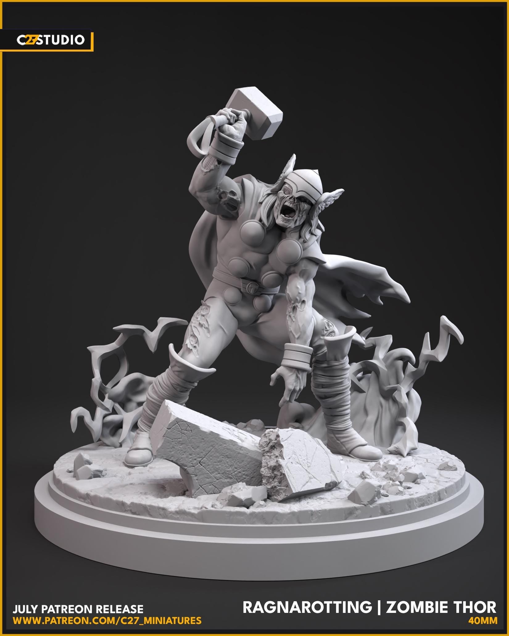 Zombie Thor / Ragnarotting 40mm miniature (sculpted by C27 collectibles) (Crisis Protocol Proxy/Alternative)