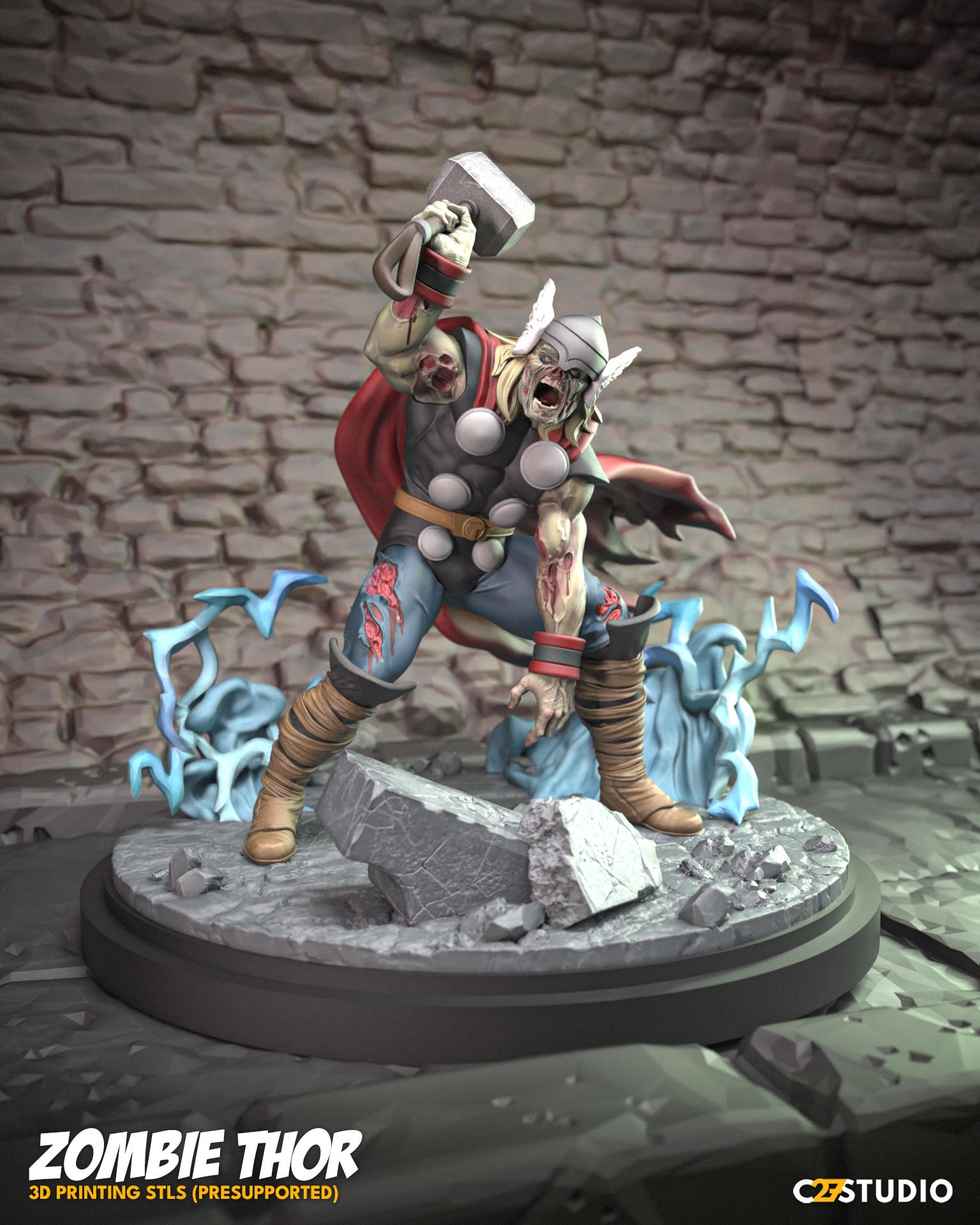 Zombie Thor / Ragnarotting 40mm miniature (sculpted by C27 collectibles) (Crisis Protocol Proxy/Alternative)