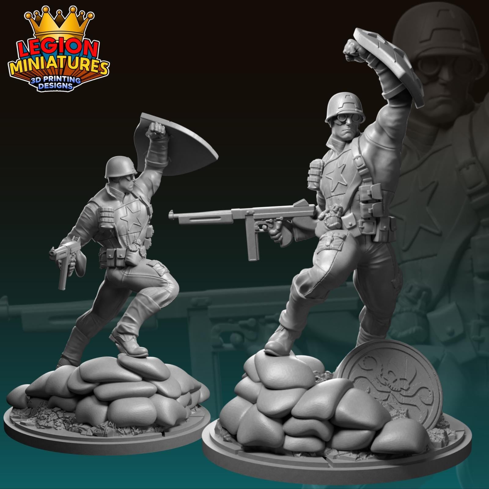 Captain America WW2 Fan-Art 40mm Miniature (Sculpted by Legion Miniatures) (Crisis Protocol Proxy/Alternative)