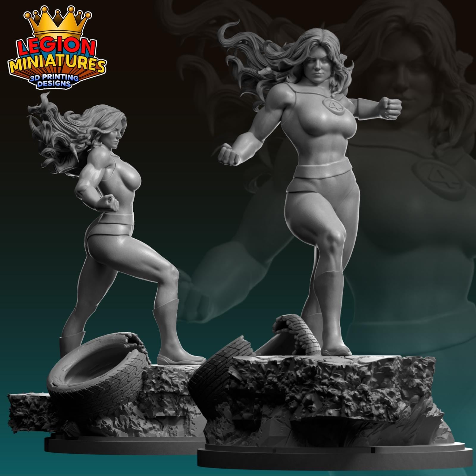She-Hulk FF Fan-Art 40mm Miniature (Sculpted by Legion Miniatures) (Crisis Protocol Proxy/Alternative)