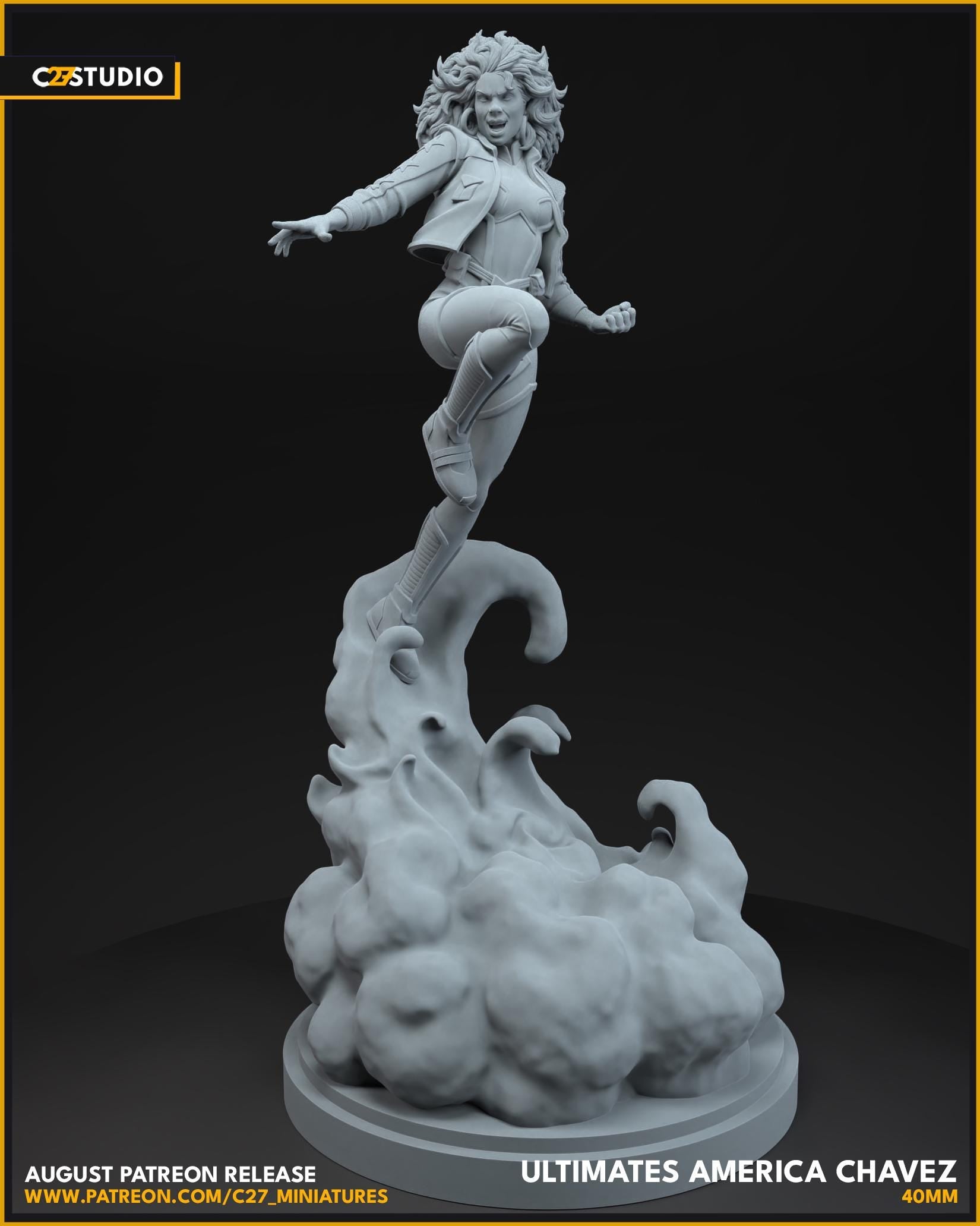 Ultimates America Chavez 40mm miniature (sculpted by C27 collectibles) (Crisis Protocol Proxy/Alternative)