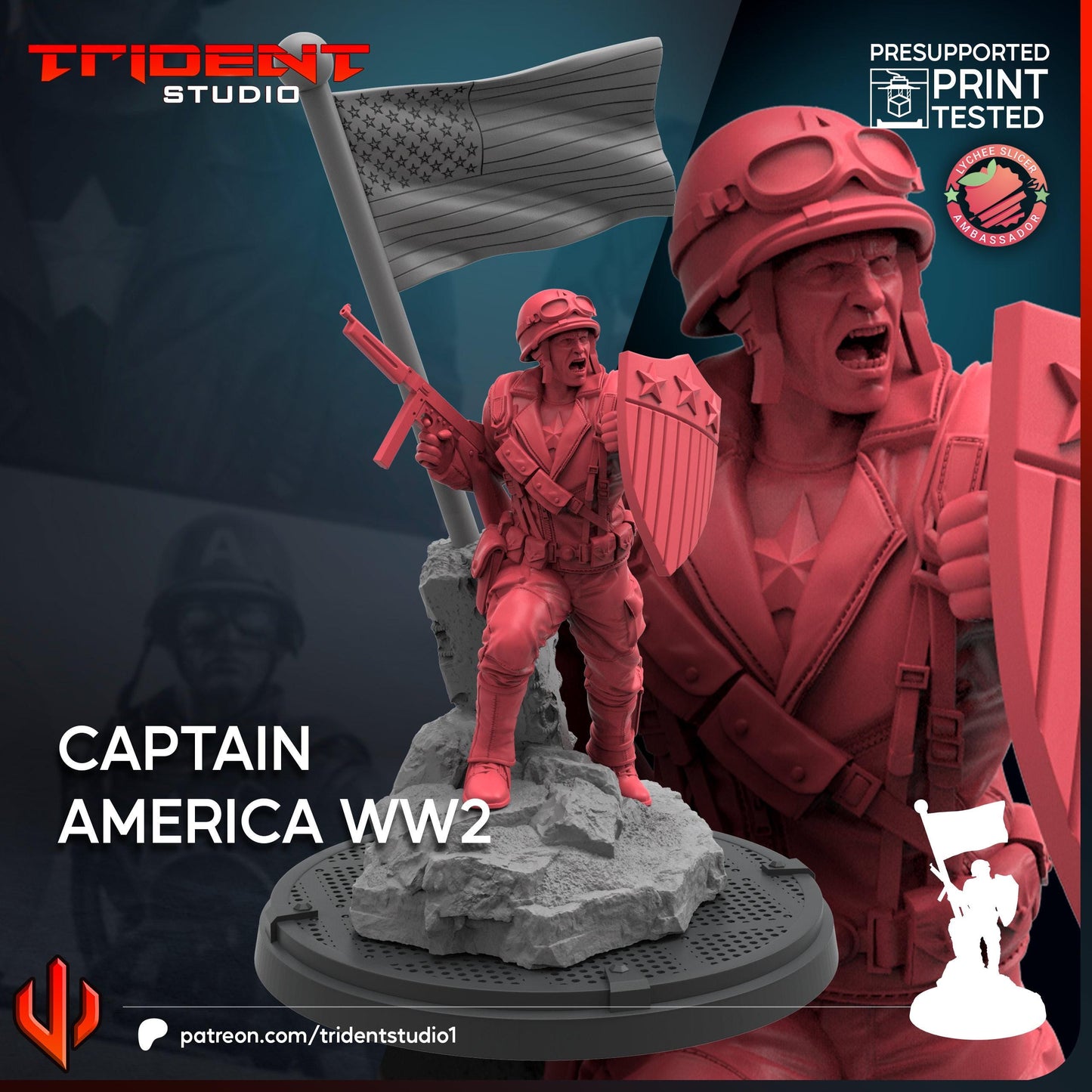 Captain America WW2 (Fan art sculpted by Trident Studio) (Crisis Protocol Proxy/Alternative)