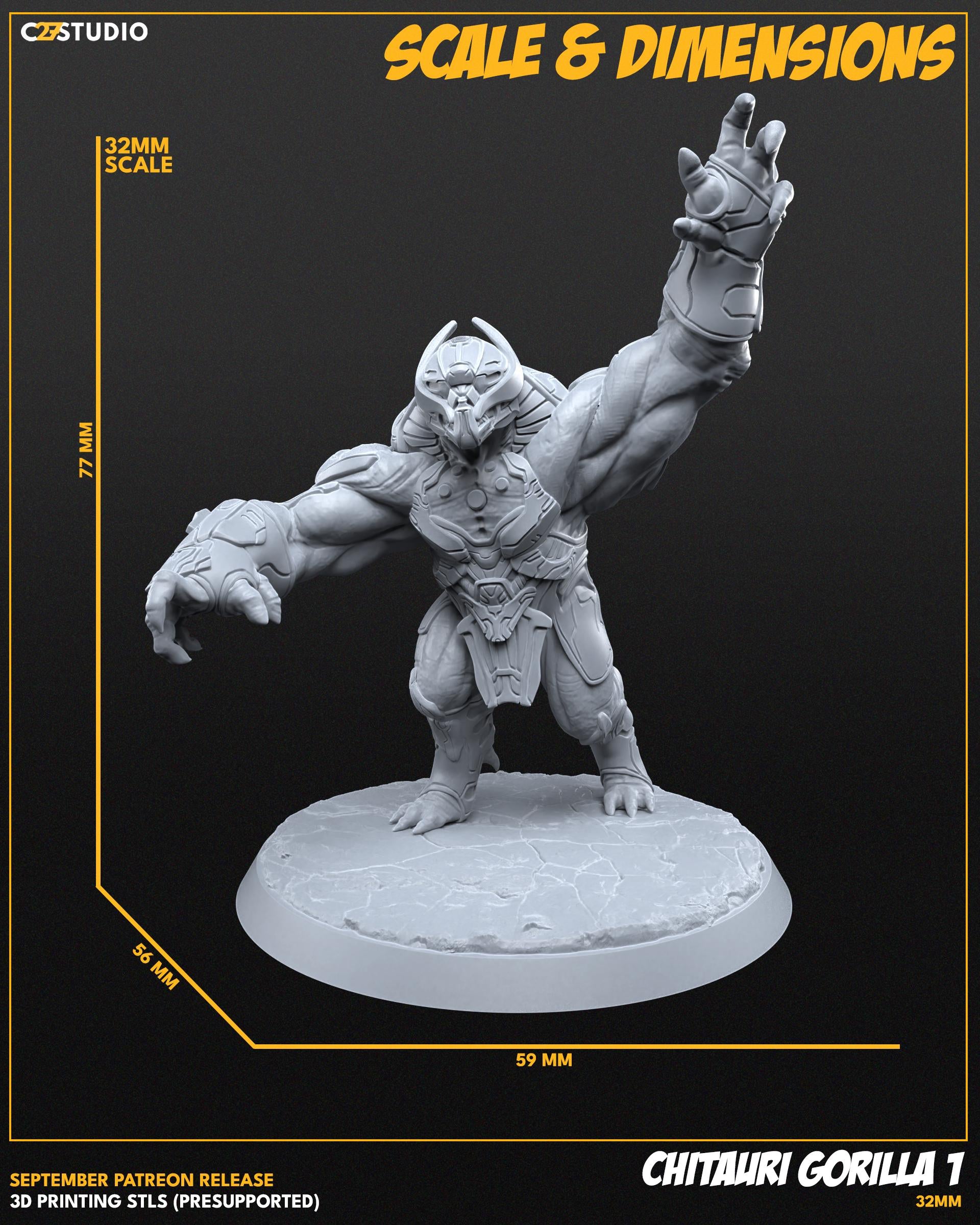 Chitauri Gorilla - Set of 3 - 32mm miniature (sculpted by C27 collectibles) (Crisis Protocol Proxy/Alternative)