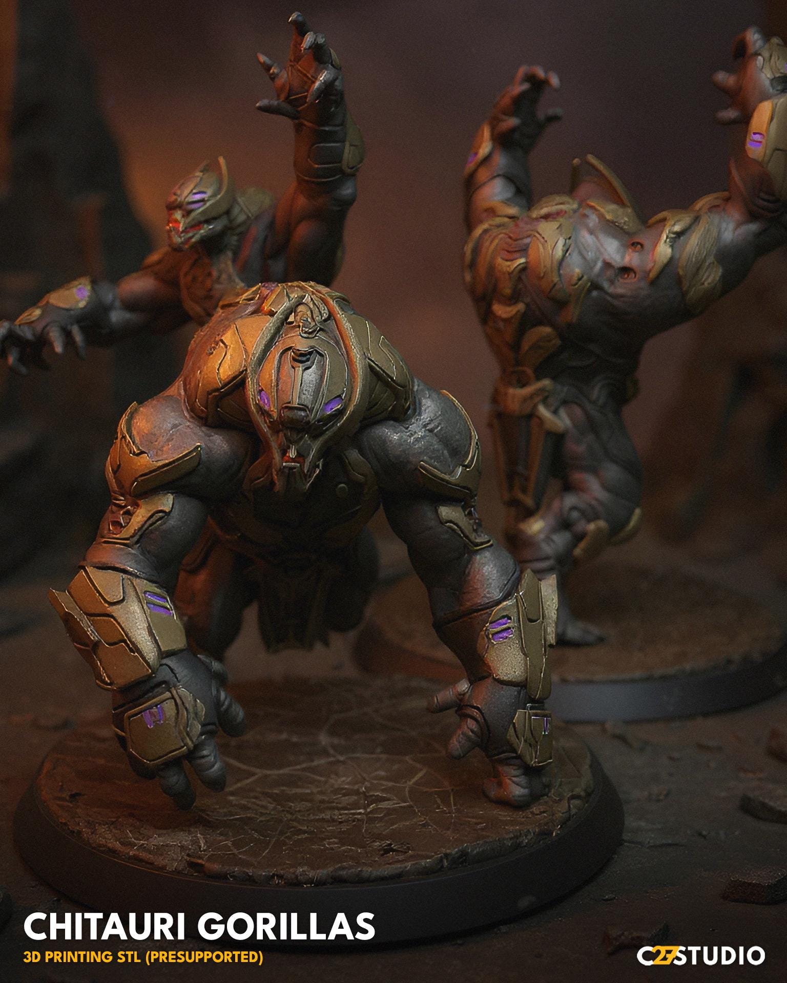 Chitauri Gorilla - Set of 3 - 32mm miniature (sculpted by C27 collectibles) (Crisis Protocol Proxy/Alternative)