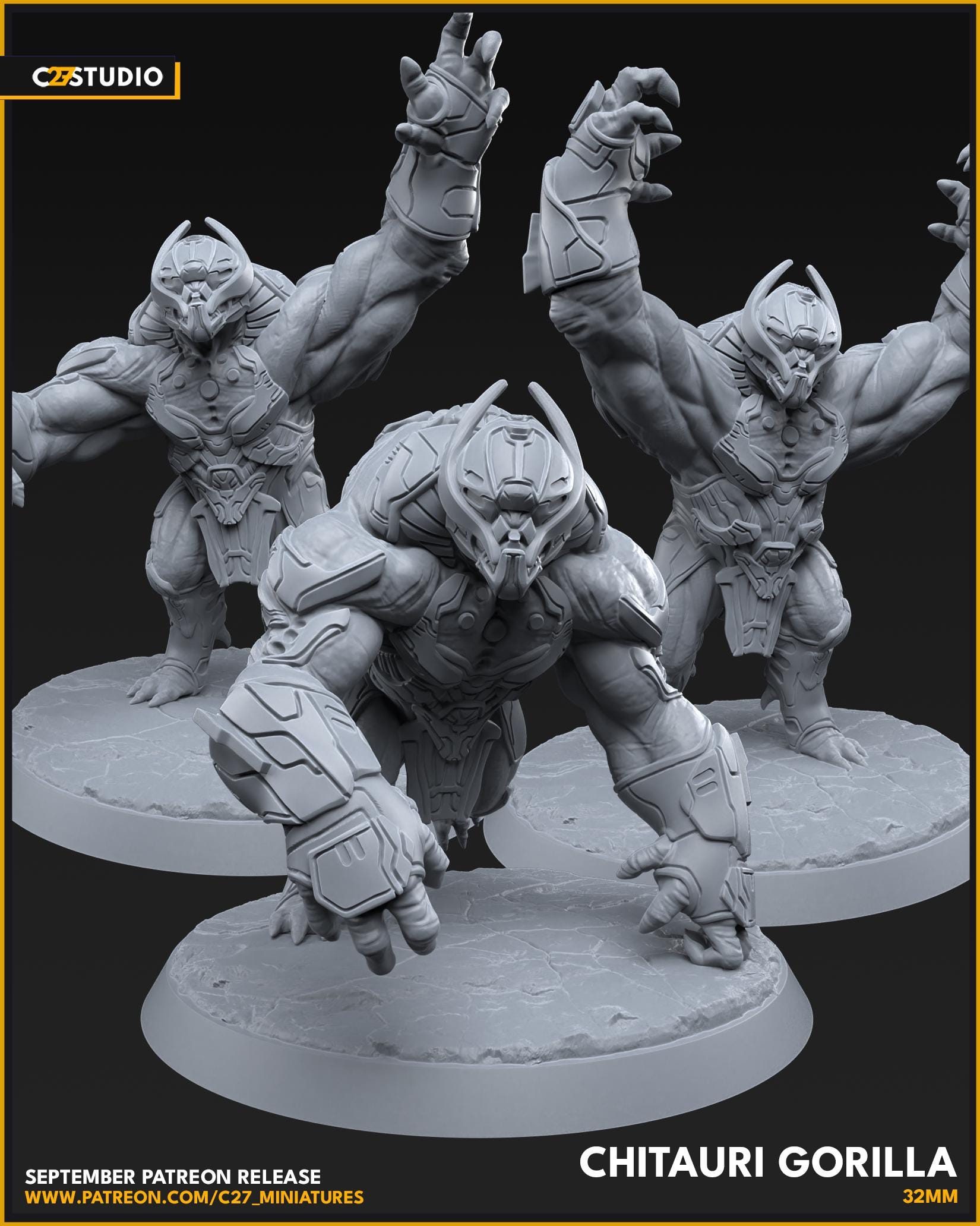 Chitauri Gorilla - Set of 3 - 32mm miniature (sculpted by C27 collectibles) (Crisis Protocol Proxy/Alternative)