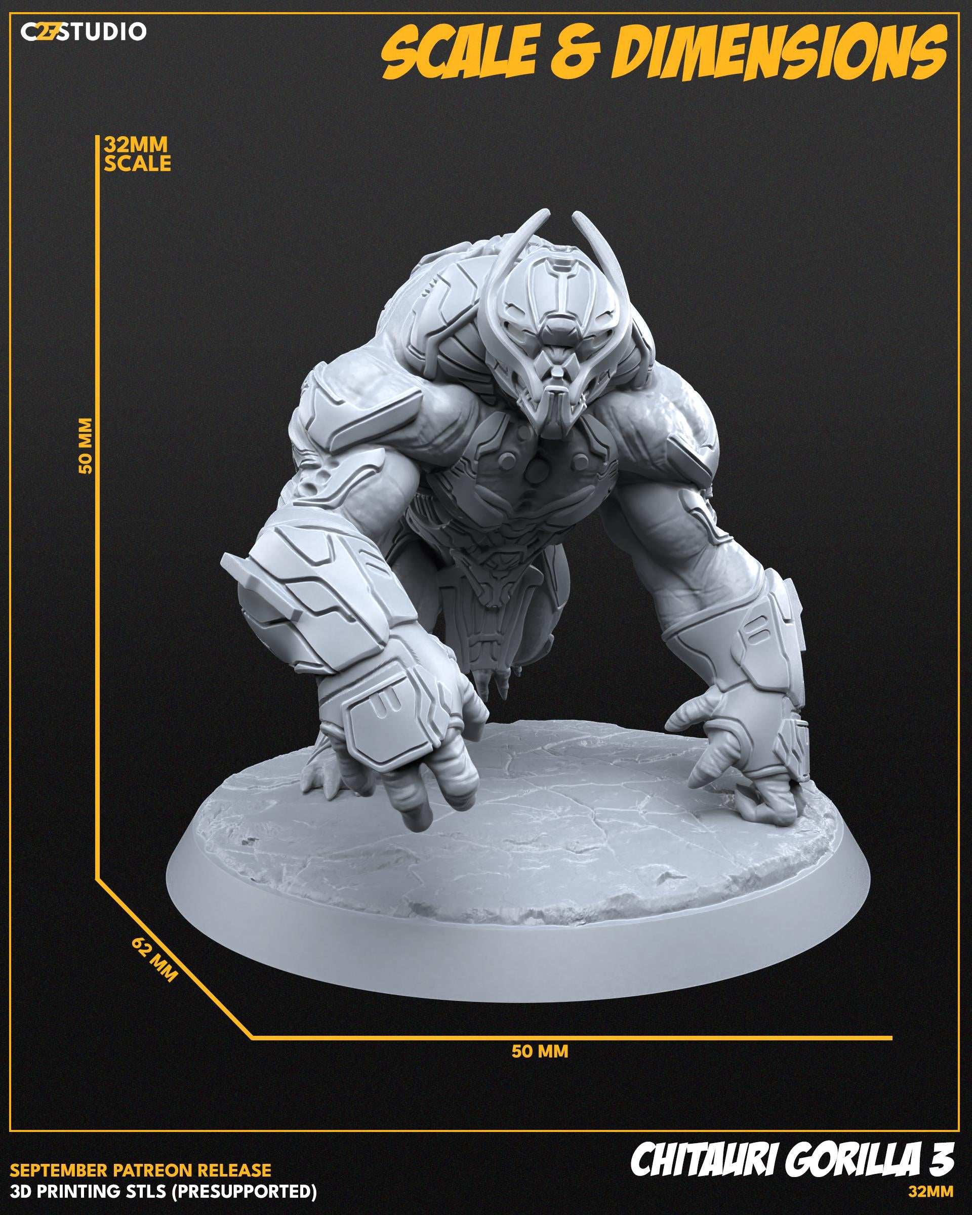 Chitauri Gorilla - Set of 3 - 32mm miniature (sculpted by C27 collectibles) (Crisis Protocol Proxy/Alternative)