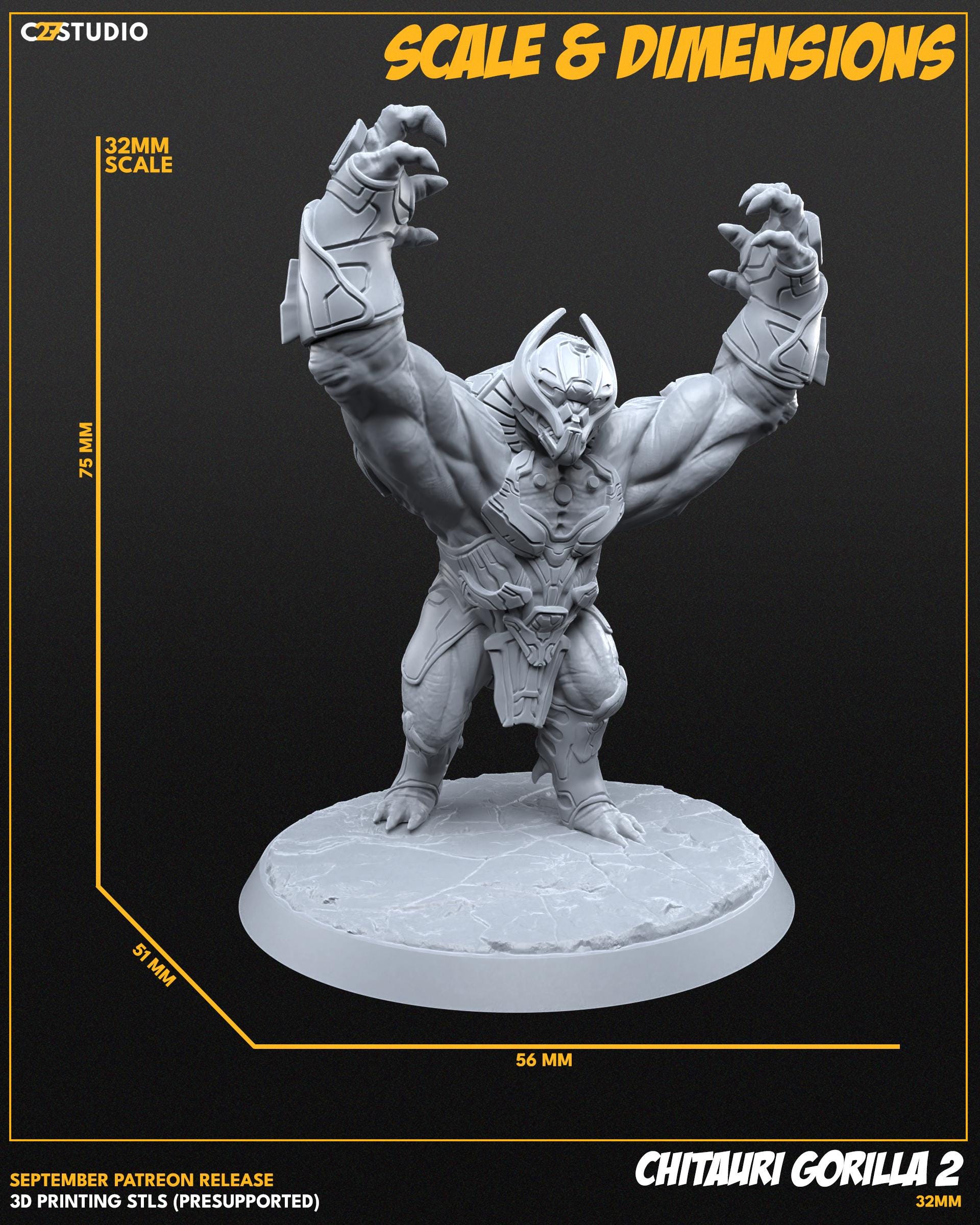 Chitauri Gorilla - Set of 3 - 32mm miniature (sculpted by C27 collectibles) (Crisis Protocol Proxy/Alternative)