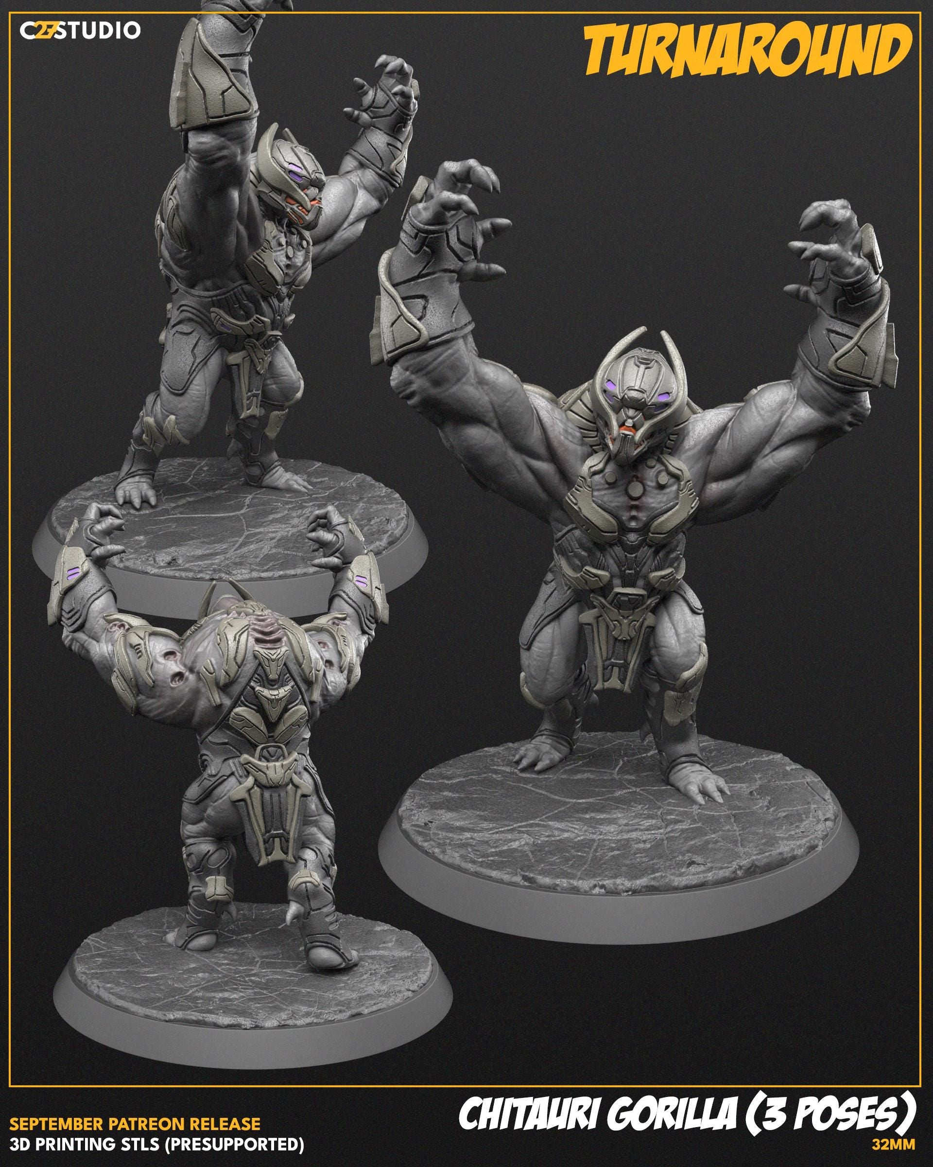 Chitauri Gorilla - Set of 3 - 32mm miniature (sculpted by C27 collectibles) (Crisis Protocol Proxy/Alternative)