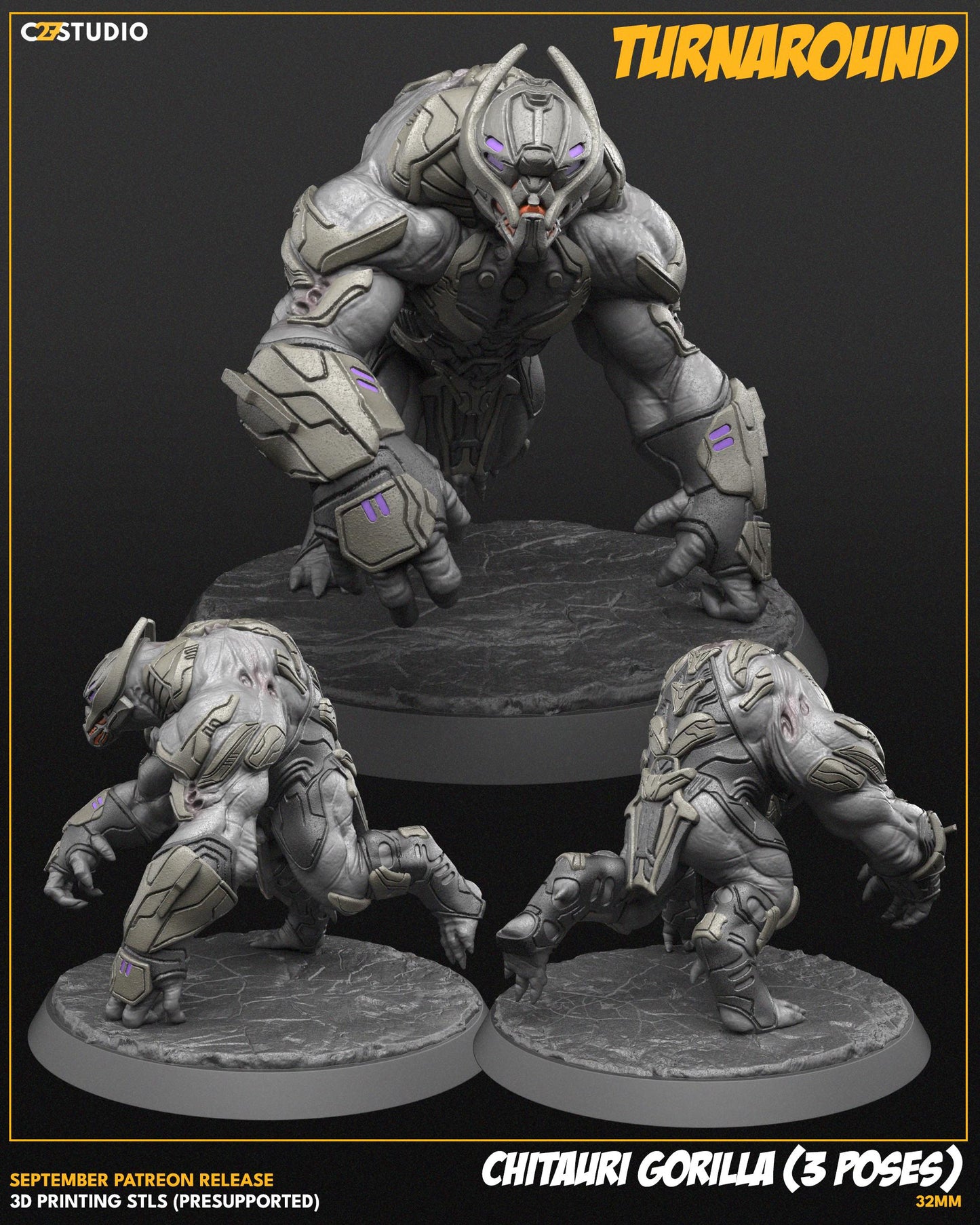 Chitauri Gorilla - Set of 3 - 32mm miniature (sculpted by C27 collectibles) (Crisis Protocol Proxy/Alternative)