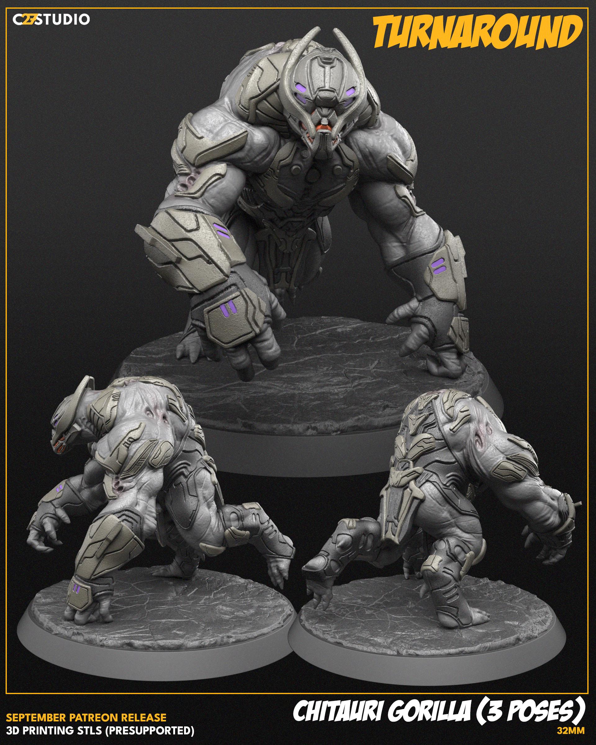 Chitauri Gorilla - Set of 3 - 32mm miniature (sculpted by C27 collectibles) (Crisis Protocol Proxy/Alternative)