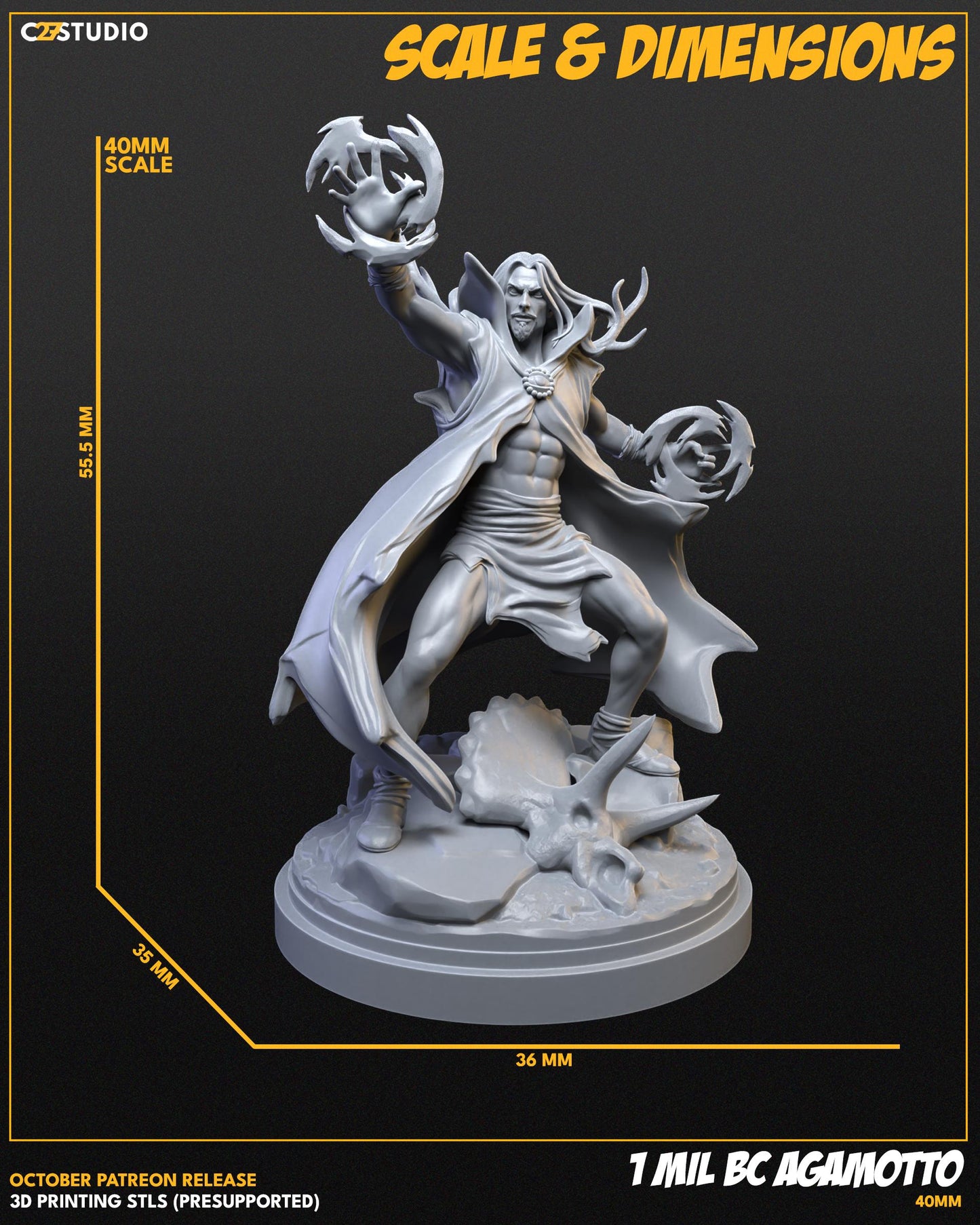 1 Mil BC Agamotto 40mm miniature (sculpted by C27 collectibles) (Crisis Protocol Proxy/Alternative)