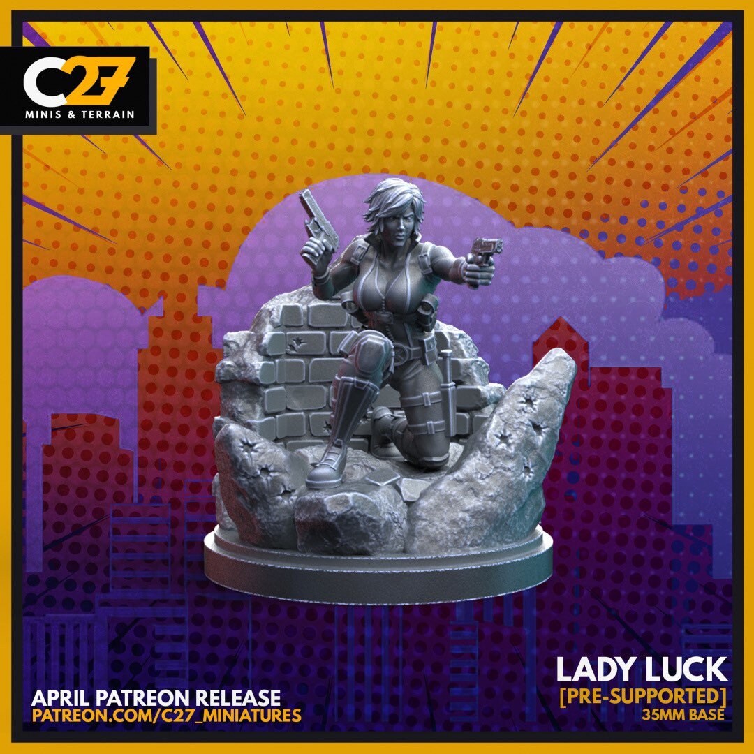 Domino / Lady Luck 40mm miniature (sculpted by C27 collectibles) (Crsis Protocol Proxy/Alternative)