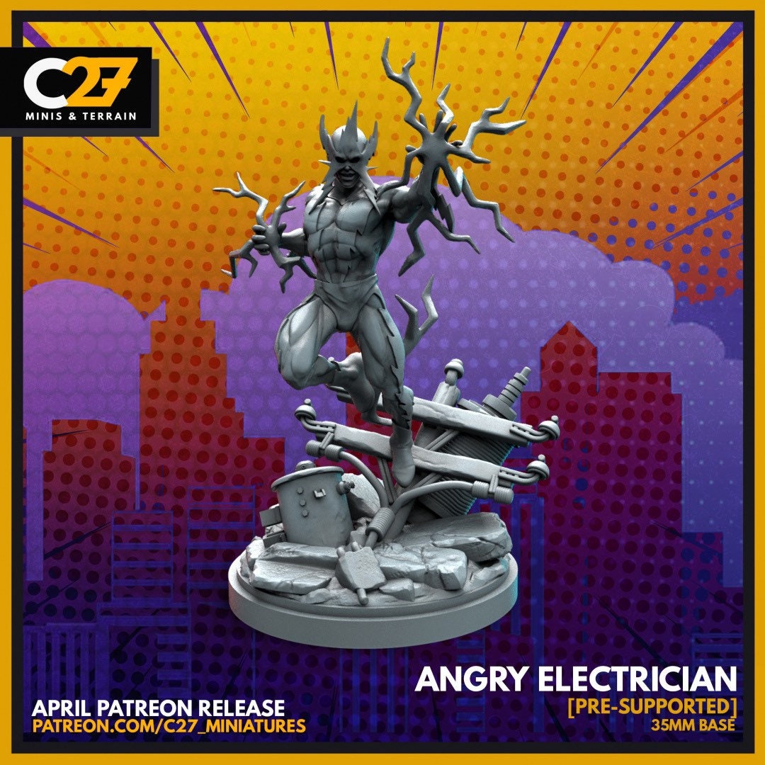 Electro / Angry Electrician 40mm miniature (sculpted by C27 collectibles) (Crisis Protocol Proxy/Alternative)