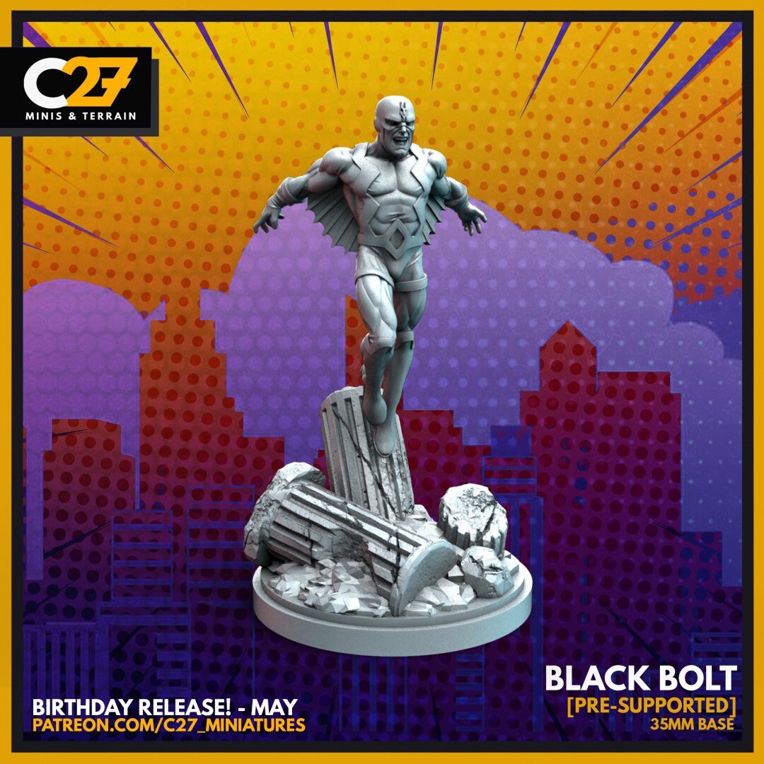 Black Bolt 40mm miniature (fan art sculpted by C27 collectibles) (Crisis Protocol Proxy/Alternative)