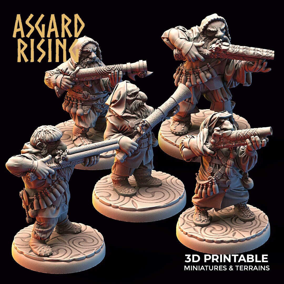 Dwarf Rifle Hooded Modular Warband (set of 5) by Asgard Rising