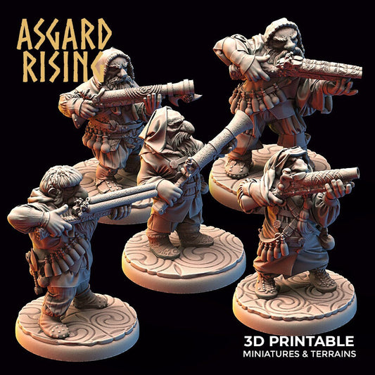 Dwarf Rifle Hooded Modular Warband (set of 5) by Asgard Rising