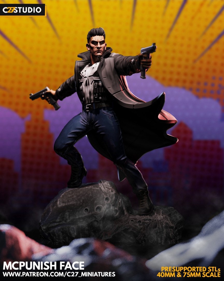 Punisher / Frank Castle / McPunish Face 40mm miniature (sculpted by C27 collectibles) (Crisis Protocol Proxy/Alternative)