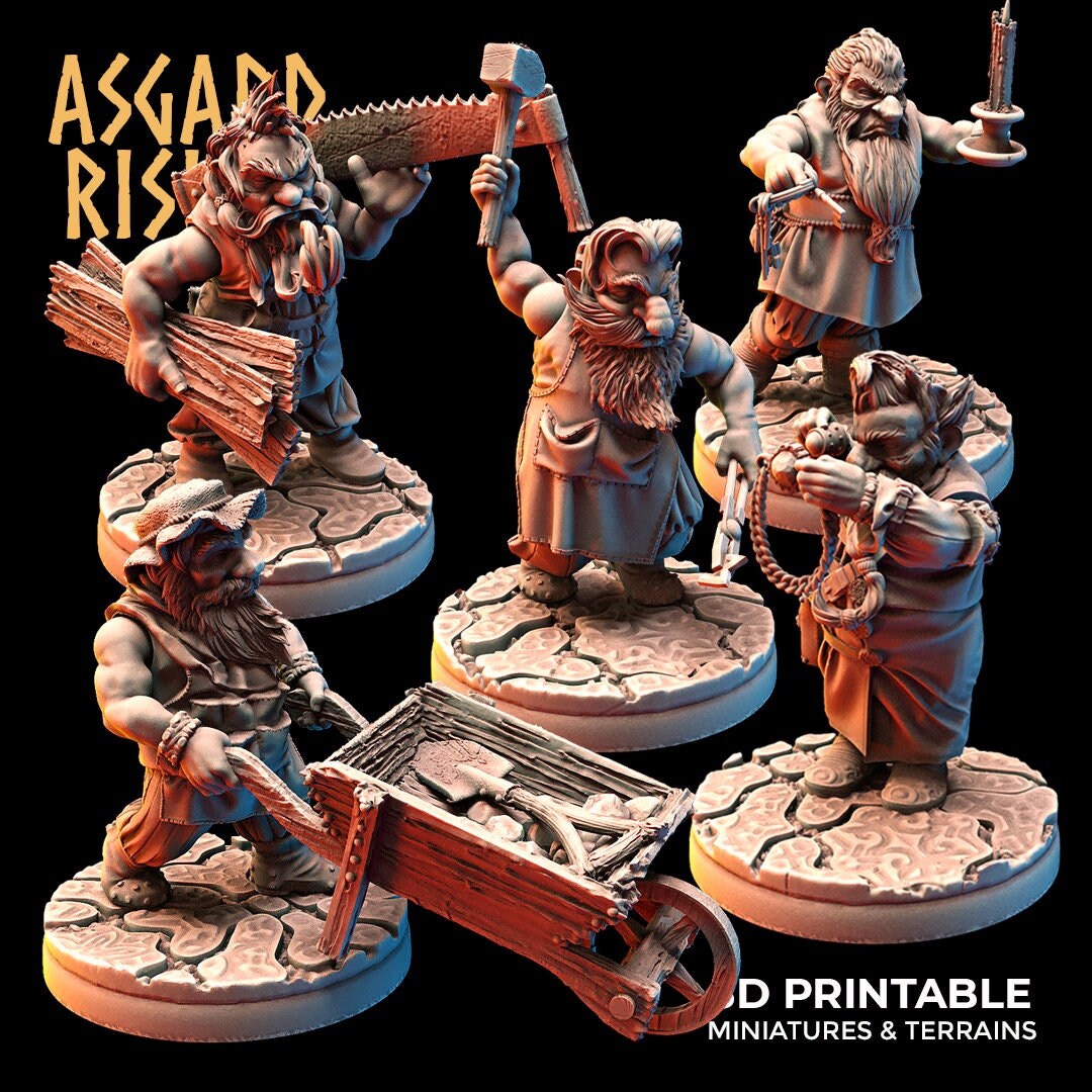 Dwarf Townsfolk / Artisans Modular Warband (set of 5) by Asgard Rising