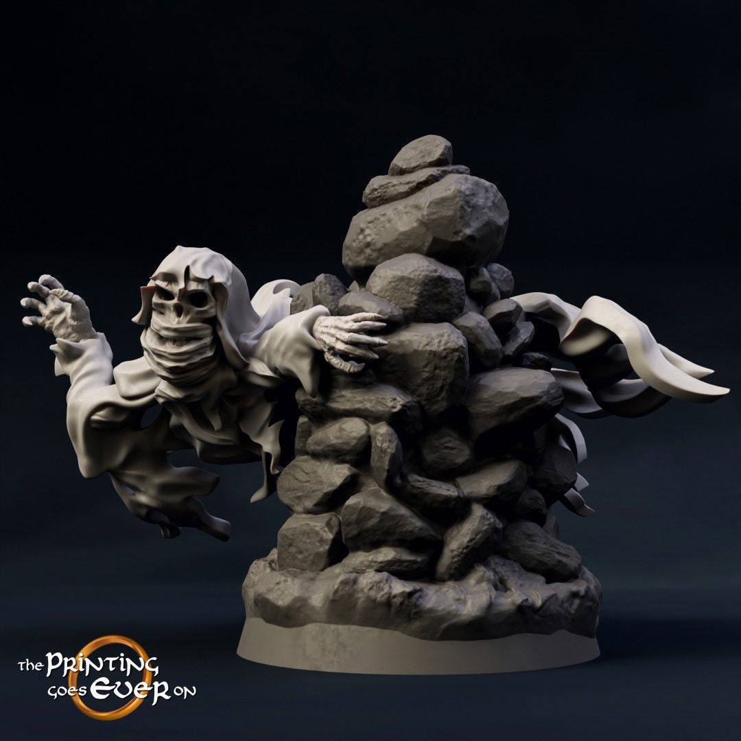 Spectre behind Cairn (sculpted by Print Goes Ever On)