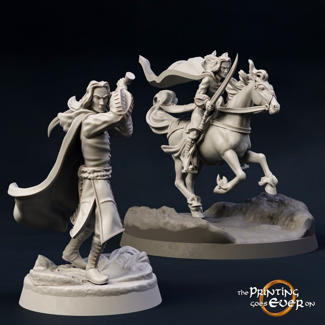 Elven Hero Golloccel - Mounted & On Foot (sculpted by Print Goes Ever On)