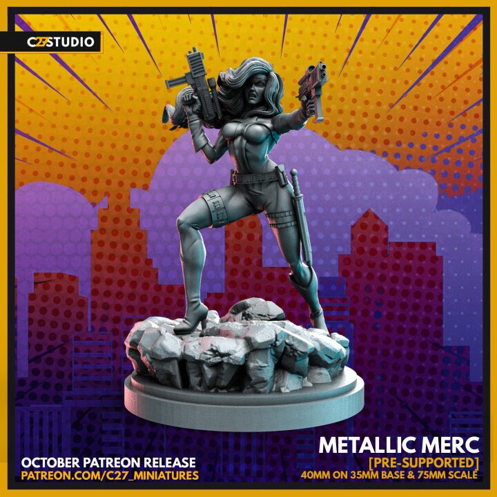 Silver Sable / Metallic Merc 40mm miniature (sculpted by C27 collectibles) (Crisis Protocol Proxy/Alternative)