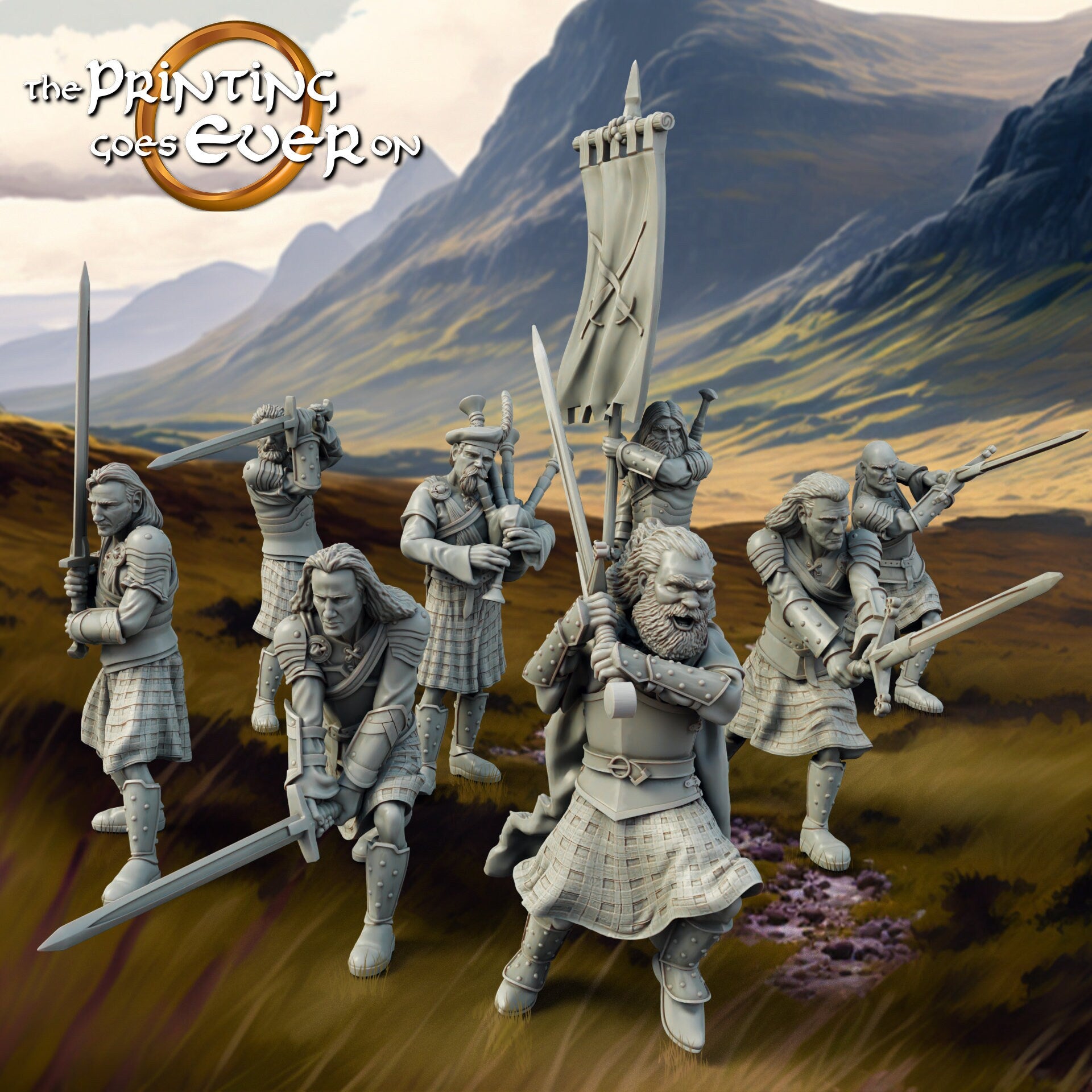 Clansmen Warband (set of 8) - Allies and Fiefs - Vol. 1 (sculpted by Print Goes Ever On)