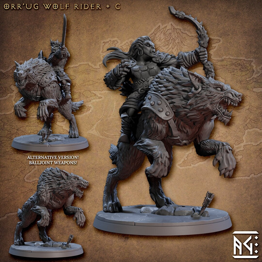 Orr'ug Wolf Rider C - Nomad Orr'ugs (50mm base) (sculpted by Artisans Guild)