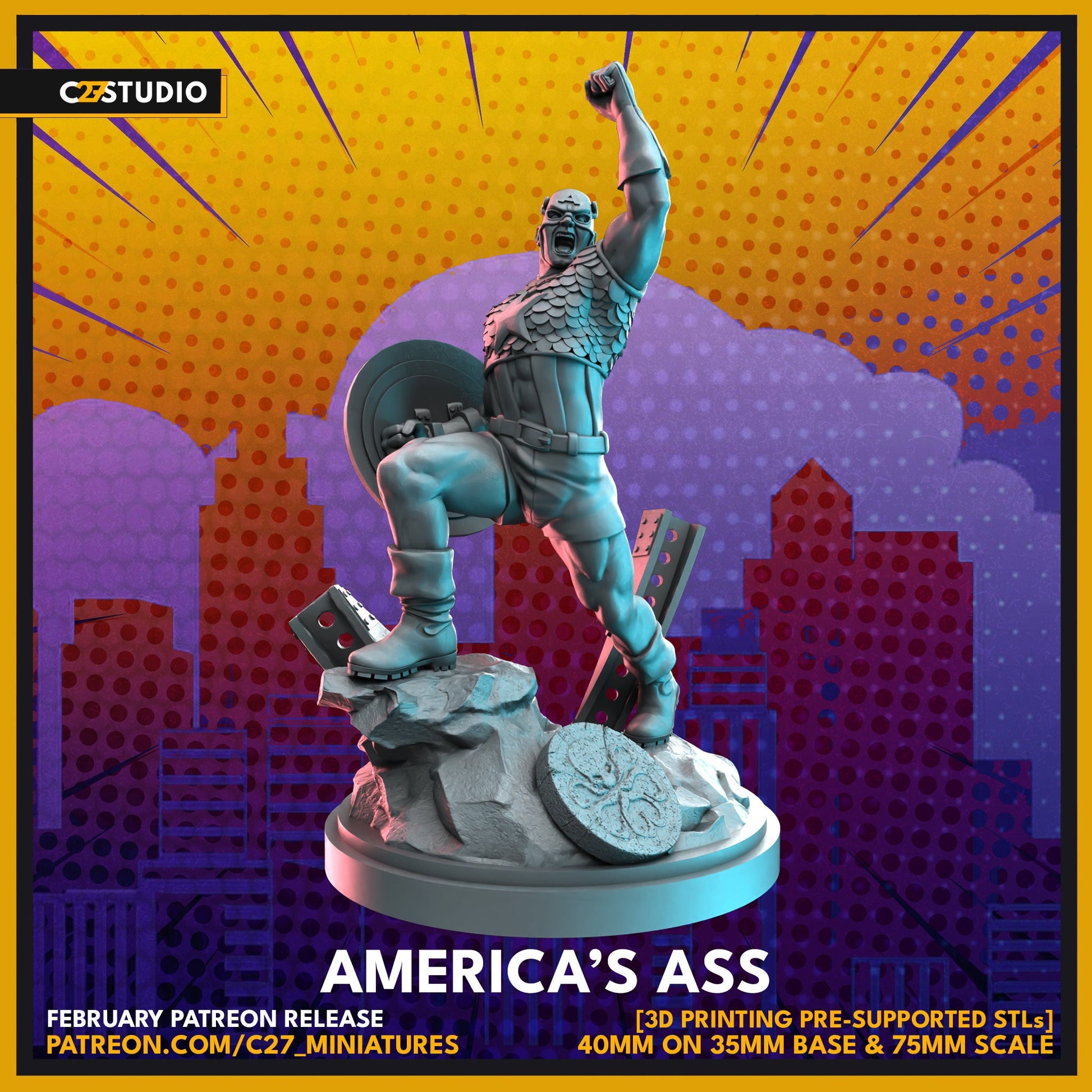 Captain America / America's Ass 40mm miniature (sculpted by C27 collectibles) (Crisis Protocol Proxy/Alternative)