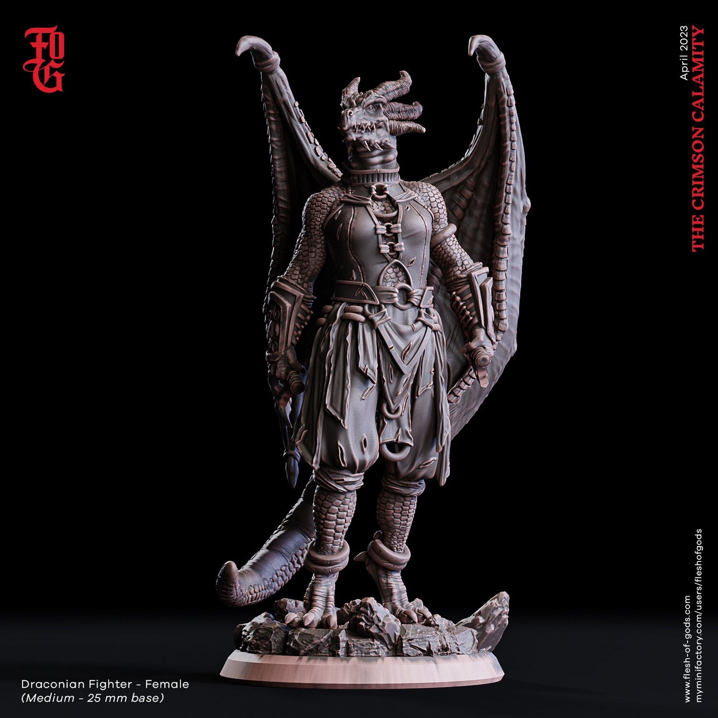 Draconian Fighter (Female) - The Crimson Calamity (sculpted by Flesh of Gods miniatures)