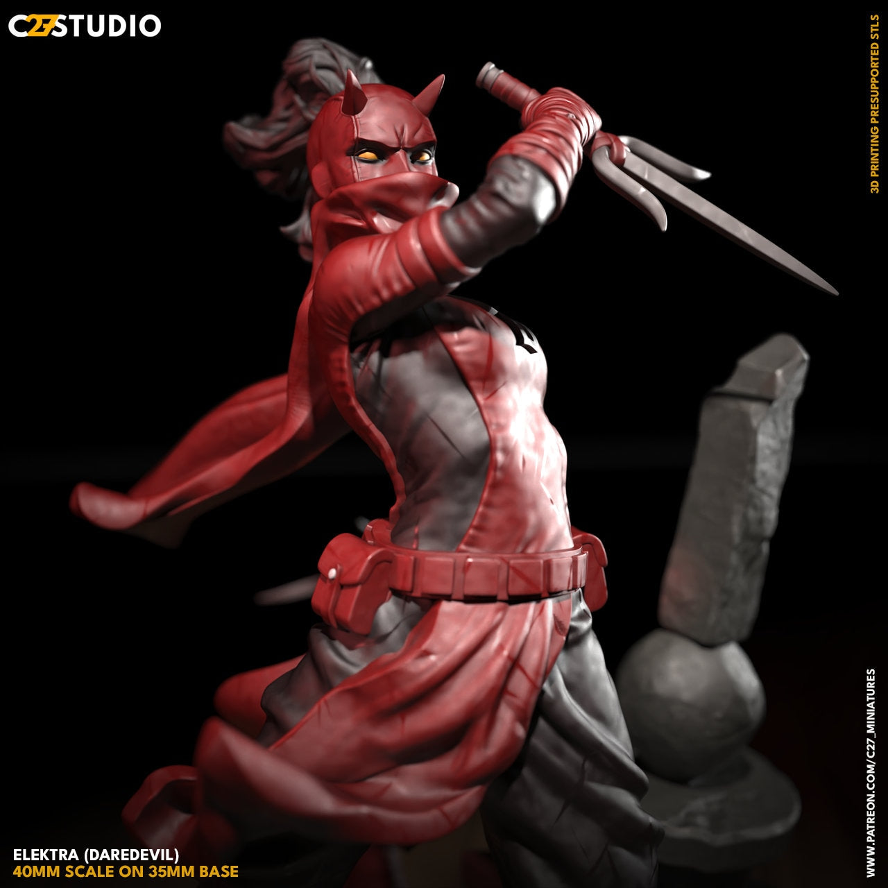 Elektra - Daredevil / Woman Without Fear 40mm miniature (sculpted by C27 collectibles) (Crisis Protocol Proxy/Alternative)