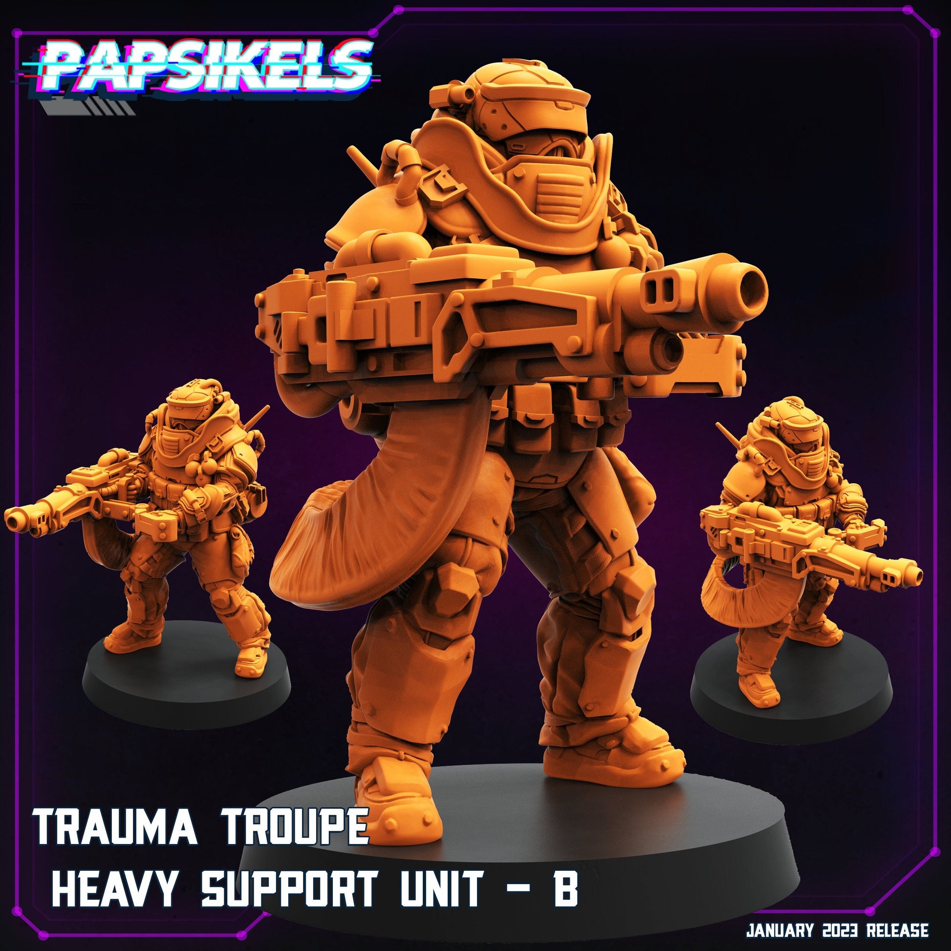 Trauma Troupe Heavy Support Unit B - Cyberpunk Miniature (sculpted by Papsikels)