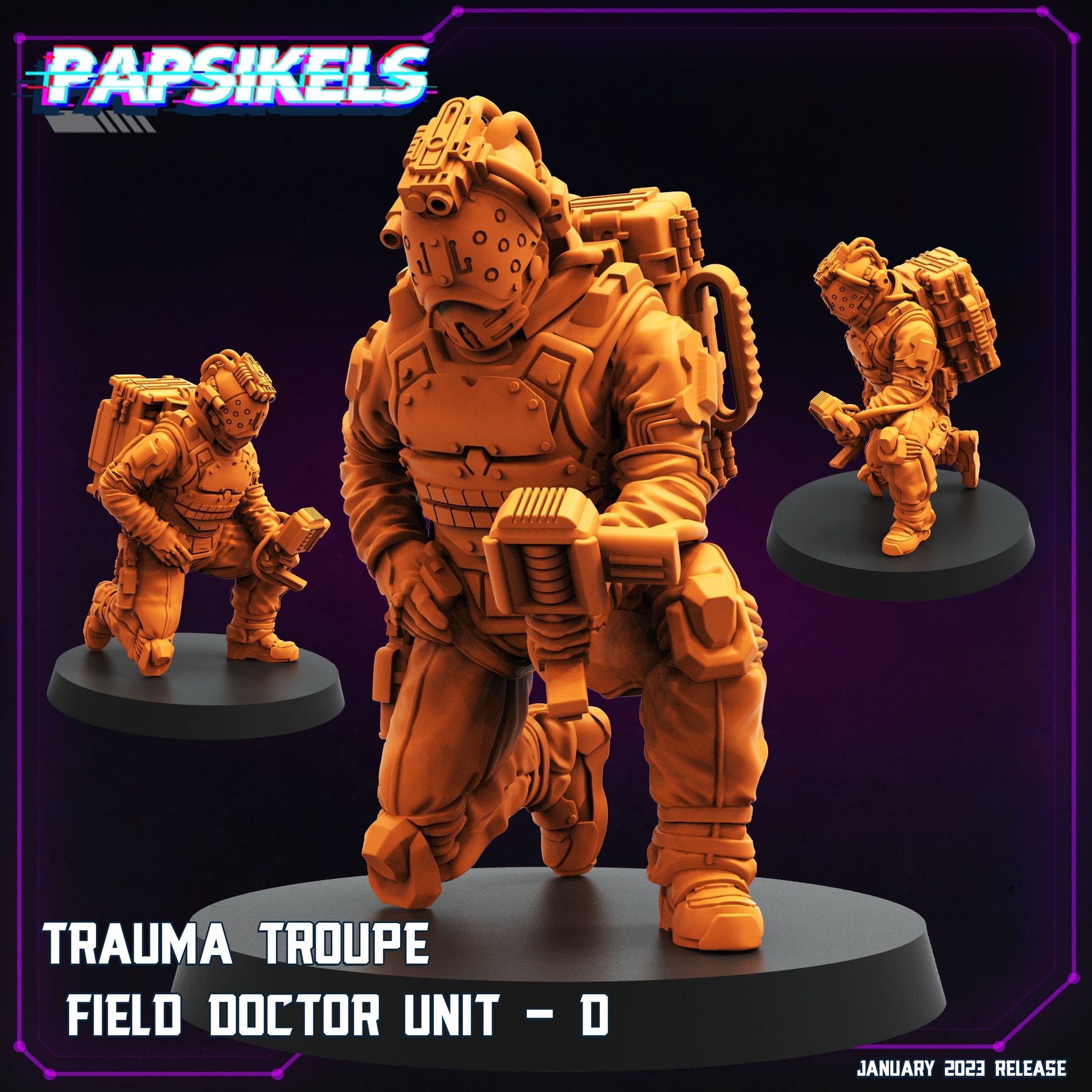 Trauma Troupe Field Doctor Unit D - Cyberpunk Miniature (sculpted by Papsikels)