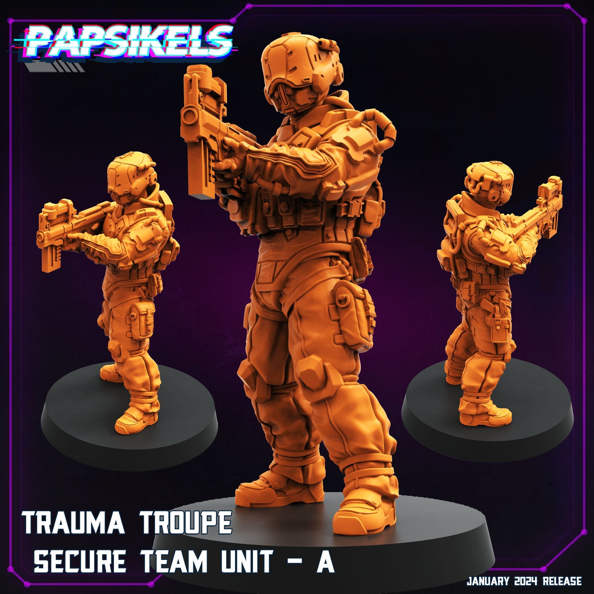 Trauma Troupe Secure Team Unit A - Cyberpunk Miniature (sculpted by Papsikels)