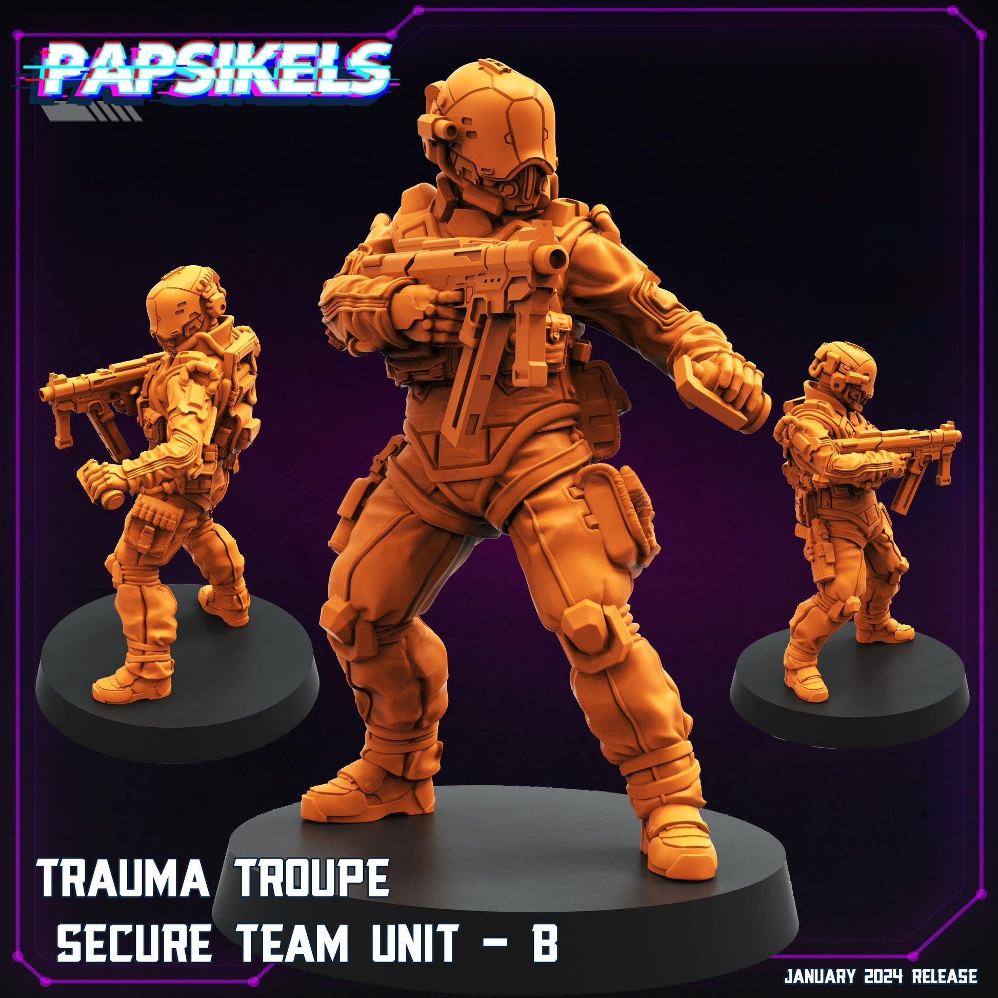 Trauma Troupe Secure Team Unit B - Cyberpunk Miniature (sculpted by Papsikels)