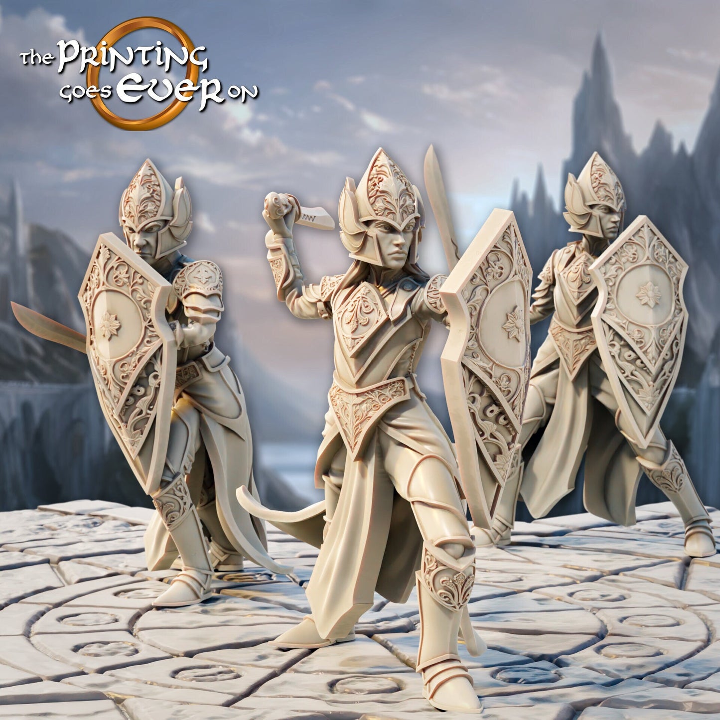 Elven Sentries with Swords - Set of 3 (sculpted by Print Goes Ever On)